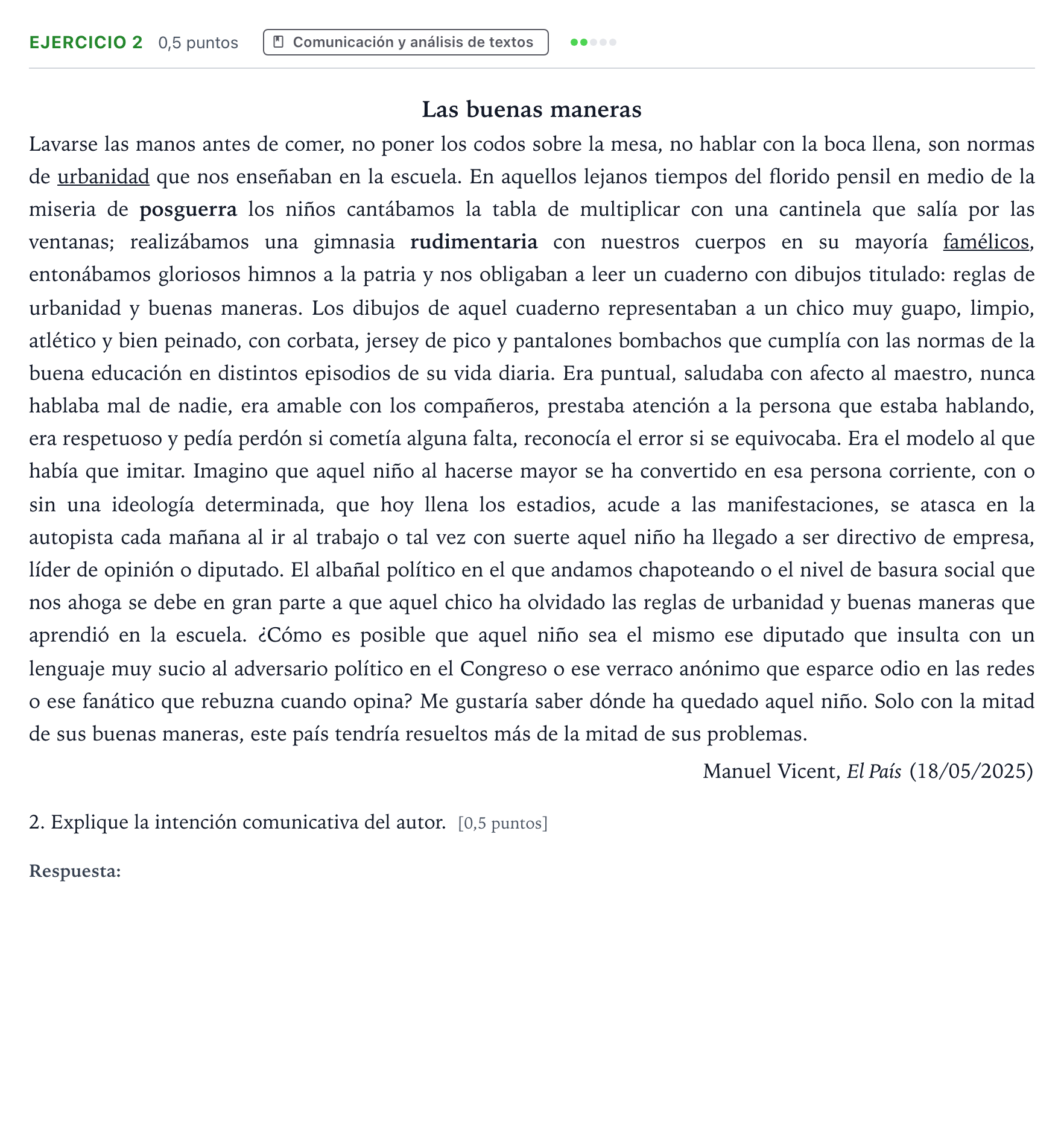 Enunciado: Problema 2 · Lengua Castellana y Literatura II PAU Andalucía Ordinaria Titular 2026