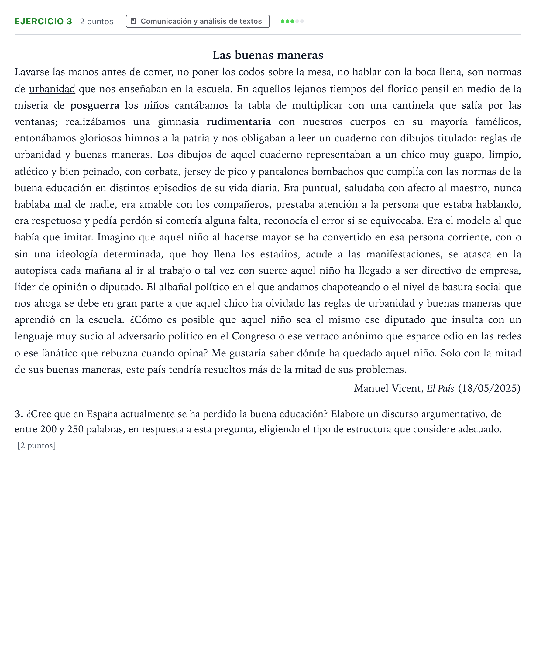Enunciado: Problema 3 · Lengua Castellana y Literatura II PAU Andalucía Ordinaria Titular 2026