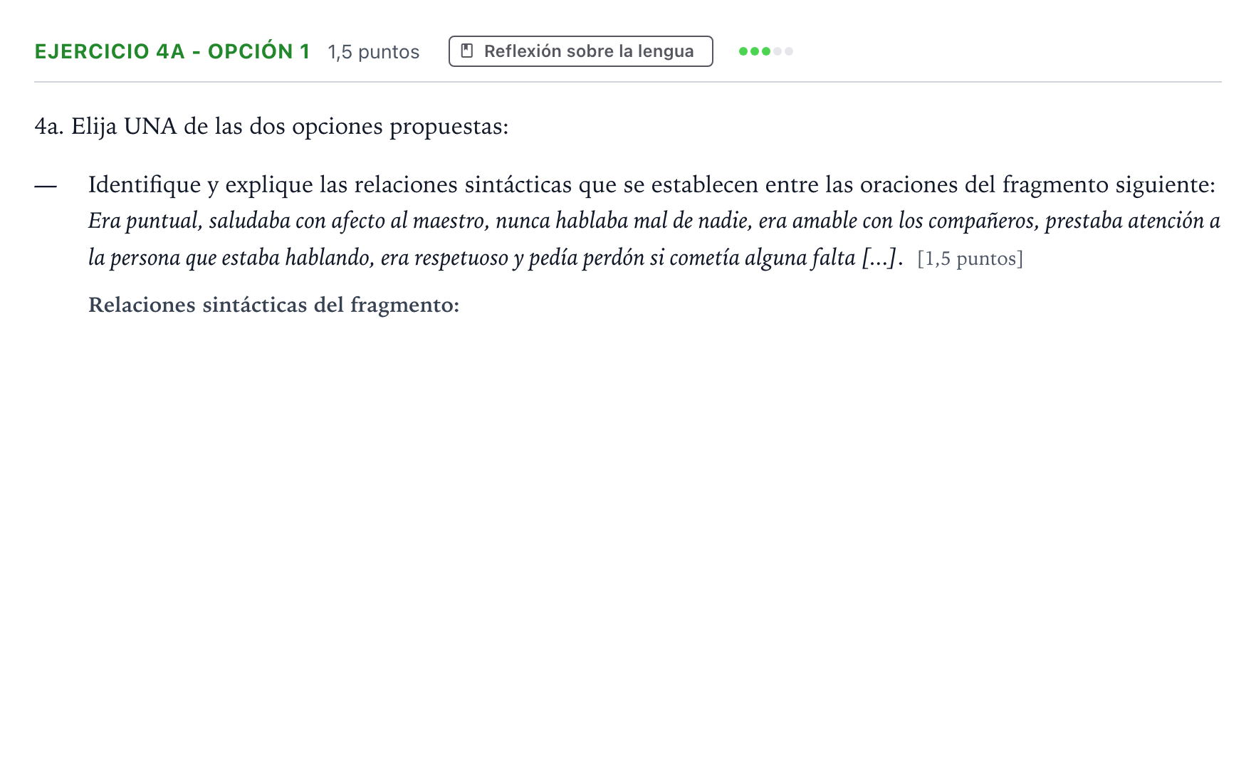 Enunciado: Ejercicio 4a - Opción 1 · Lengua Castellana y Literatura II PAU Andalucía Ordinaria Titular 2026