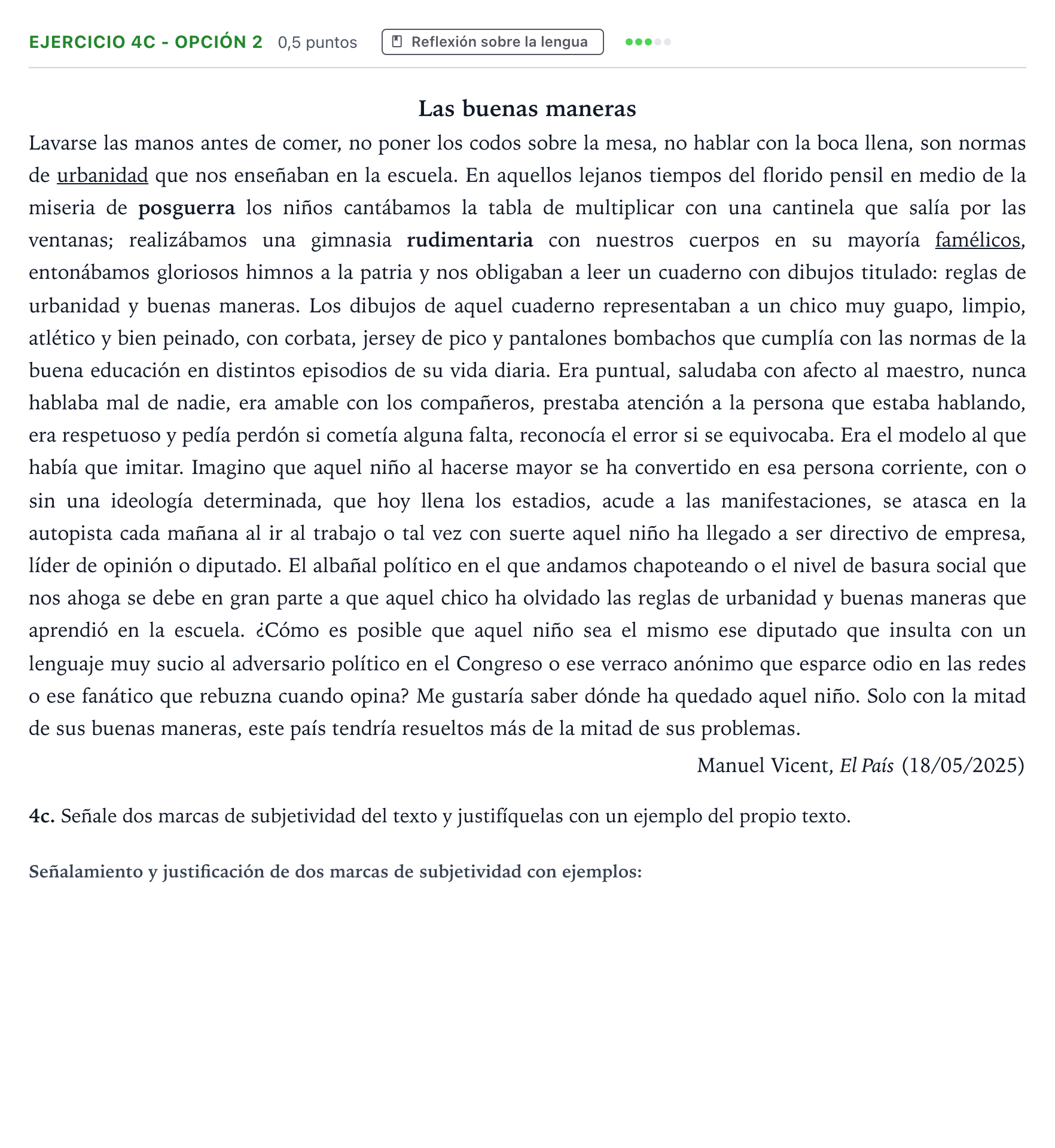 Enunciado: Ejercicio 4c - Opción 2 · Lengua Castellana y Literatura II PAU Andalucía Ordinaria Titular 2026
