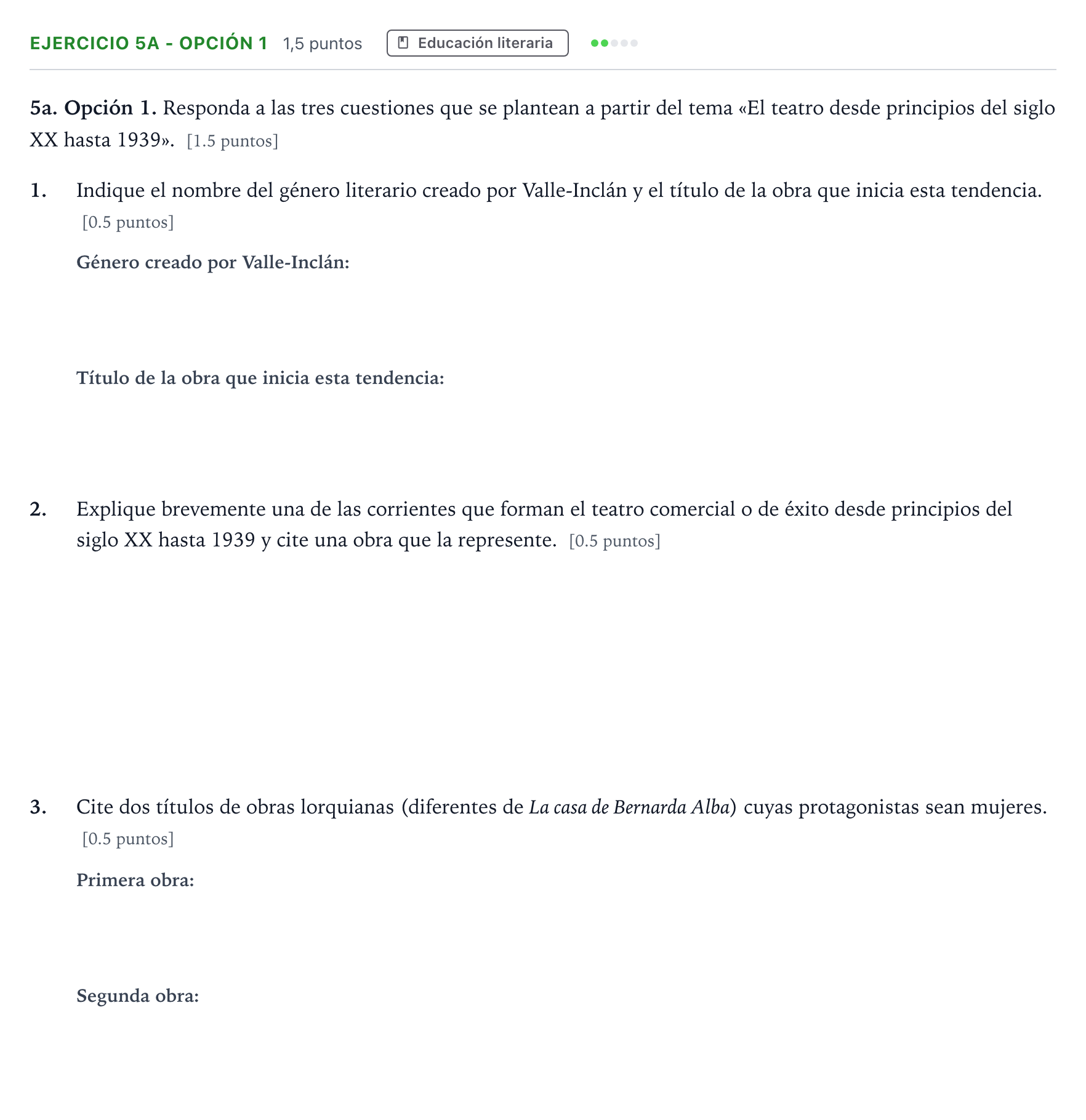 Enunciado: Ejercicio 5a - Opción 1 · Lengua Castellana y Literatura II PAU Andalucía Ordinaria Titular 2026