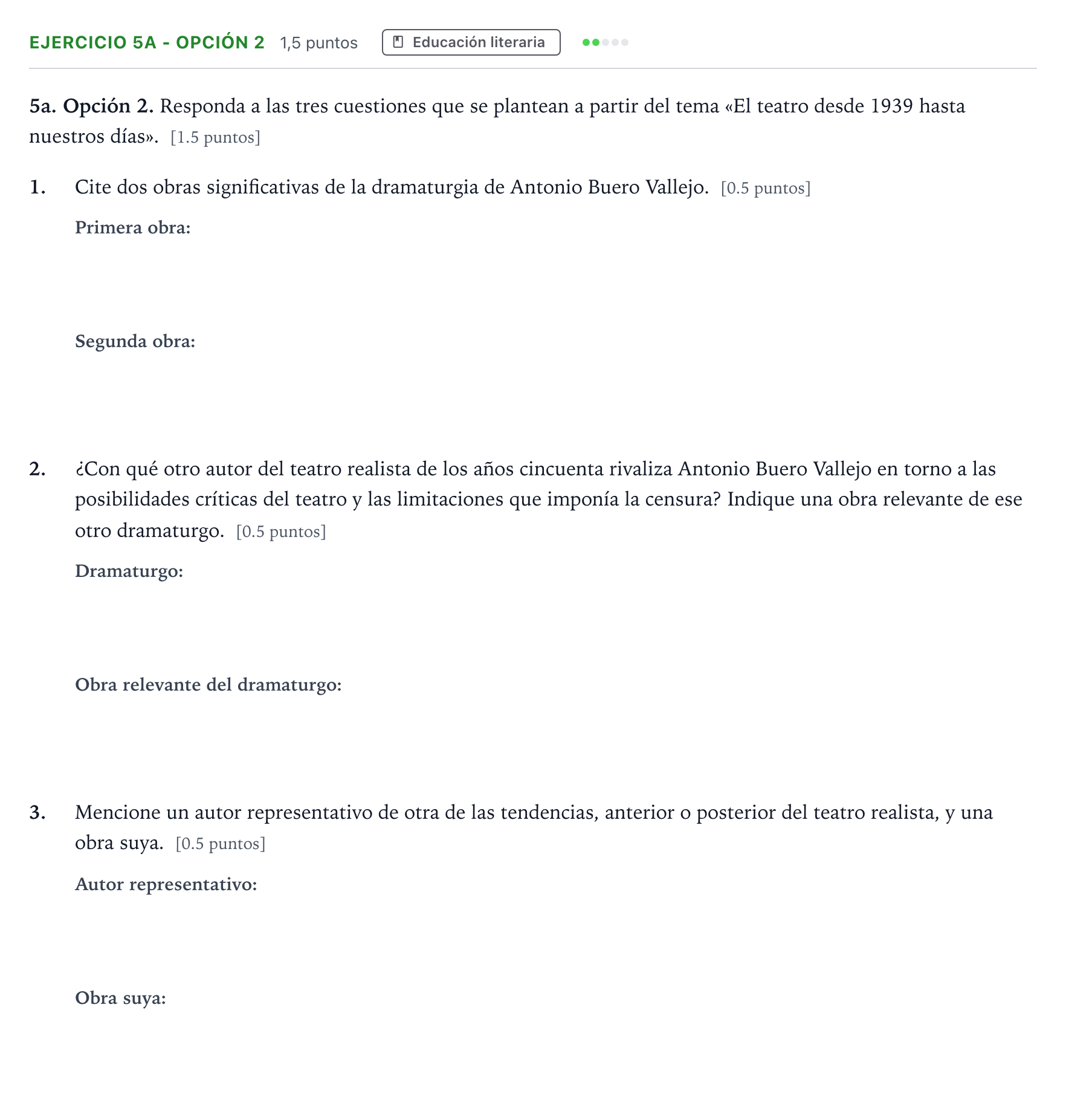 Enunciado: Ejercicio 5a - Opción 2 · Lengua Castellana y Literatura II PAU Andalucía Ordinaria Titular 2026