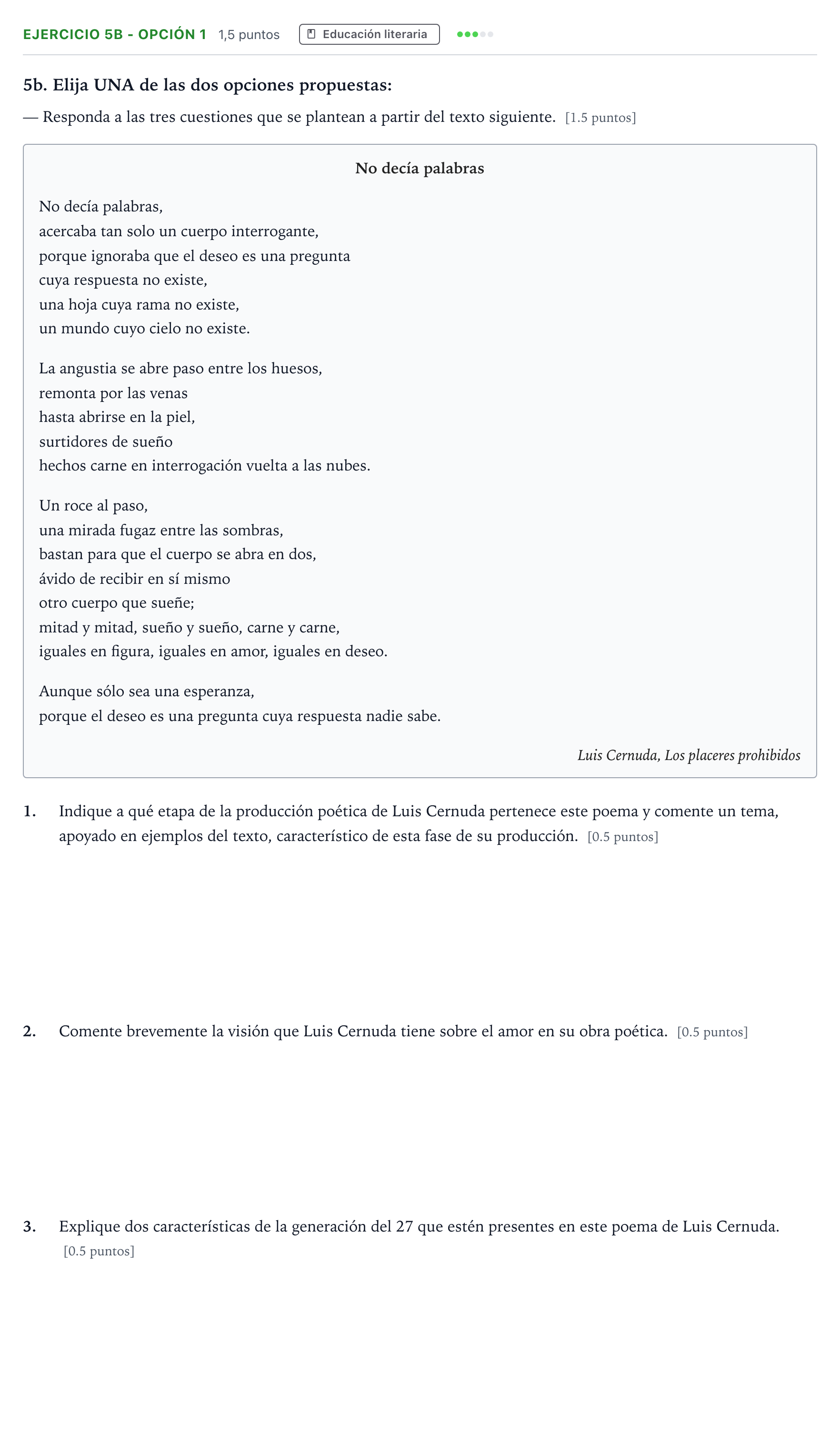 Enunciado: Ejercicio 5b - Opción 1 · Lengua Castellana y Literatura II PAU Andalucía Ordinaria Titular 2026