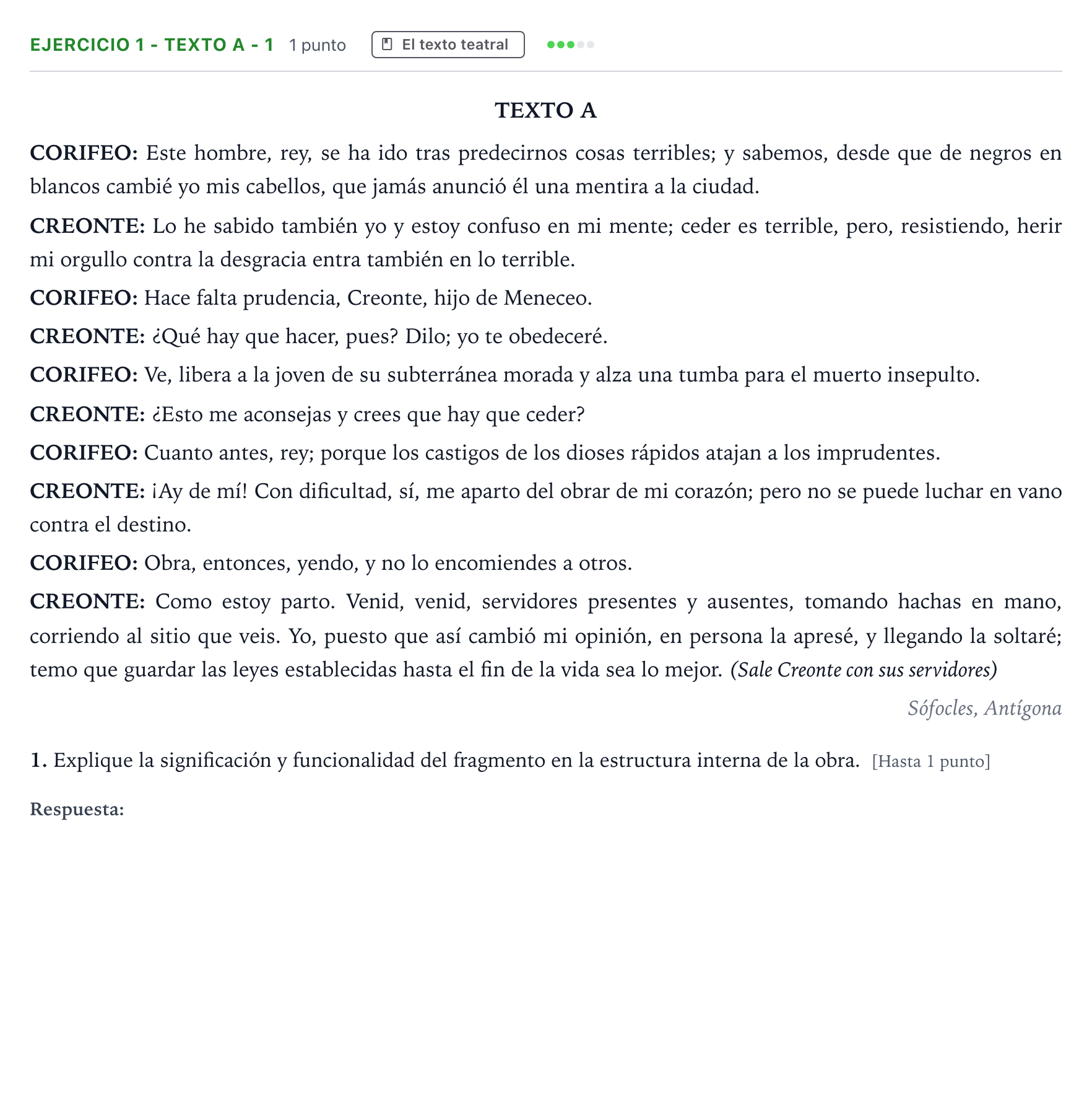 Enunciado: Ejercicio 1 - Texto A - 1 · Literatura Dramática PAU Andalucía Ordinaria Suplente 1 2026