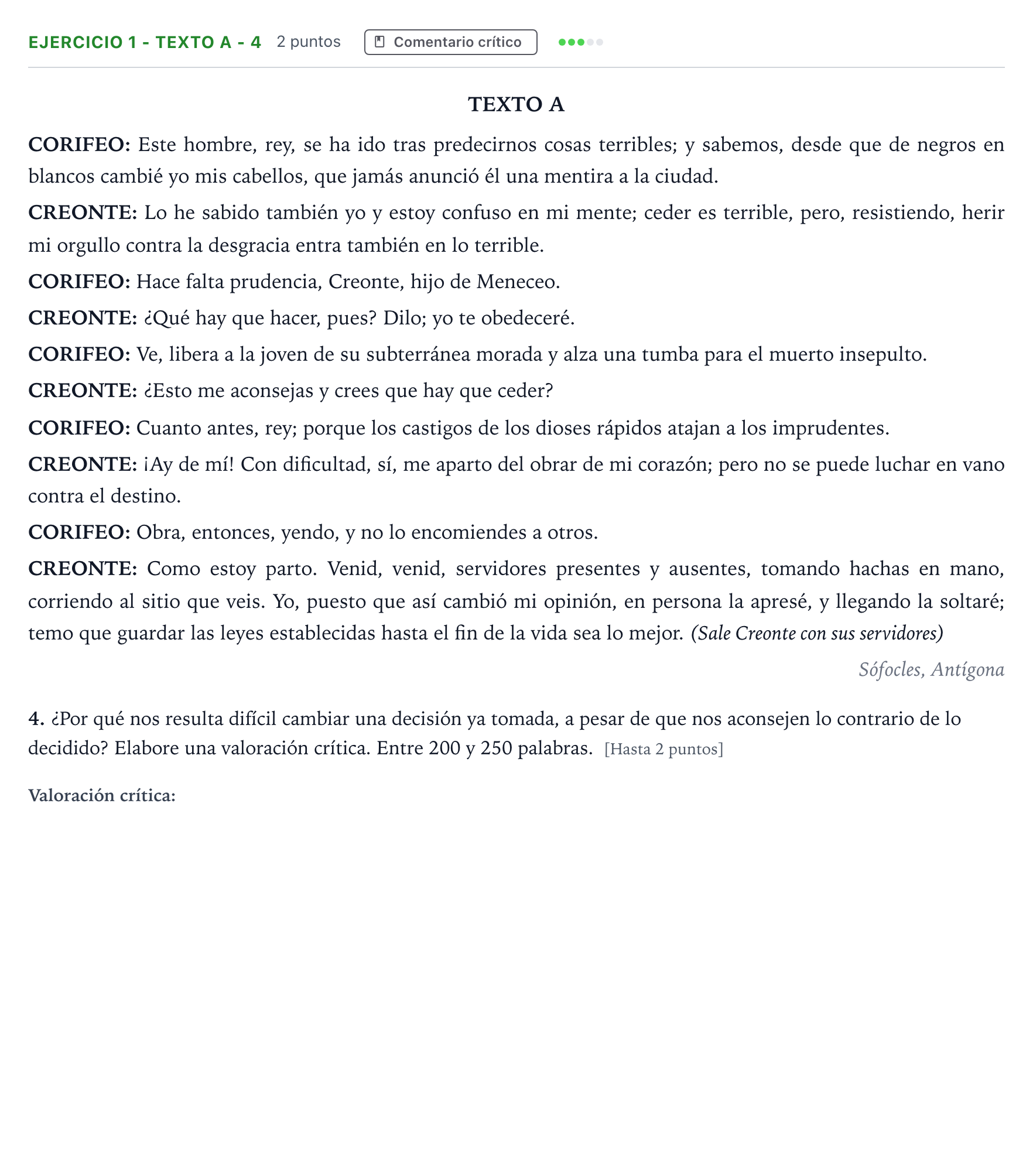 Enunciado: Ejercicio 1 - Texto A - 4 · Literatura Dramática PAU Andalucía Ordinaria Suplente 1 2026