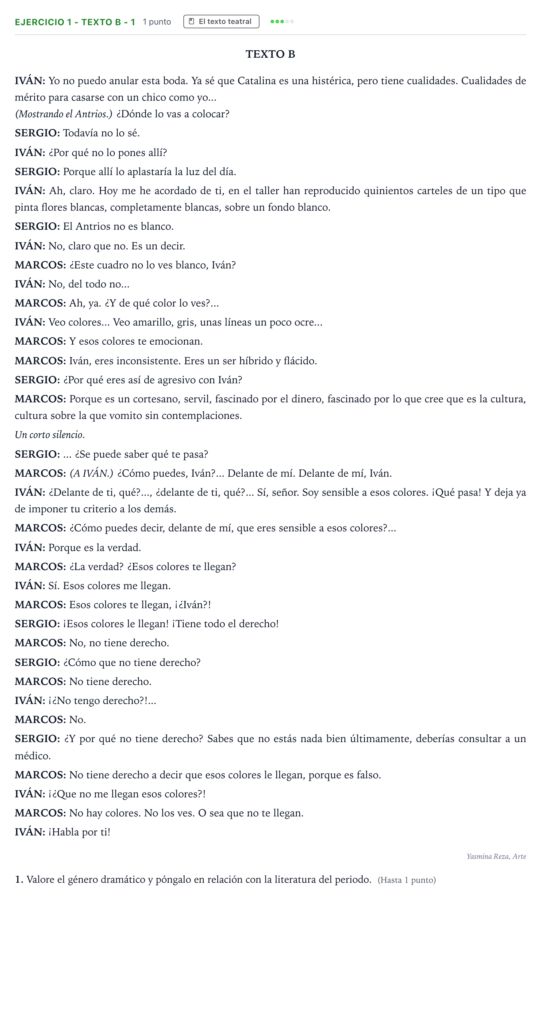 Enunciado: Ejercicio 1 - Texto B - 1 · Literatura Dramática PAU Andalucía Ordinaria Suplente 1 2026