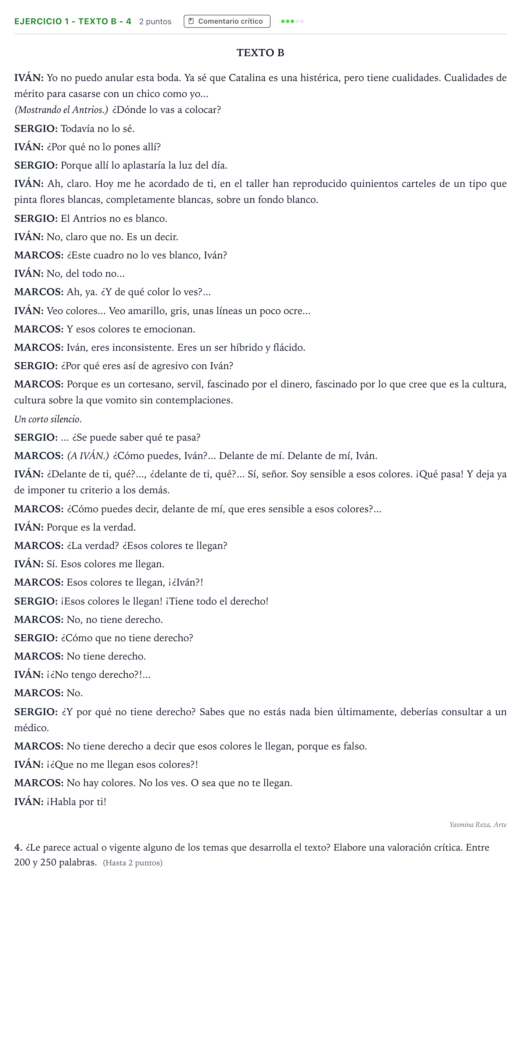 Enunciado: Ejercicio 1 - Texto B - 4 · Literatura Dramática PAU Andalucía Ordinaria Suplente 1 2026