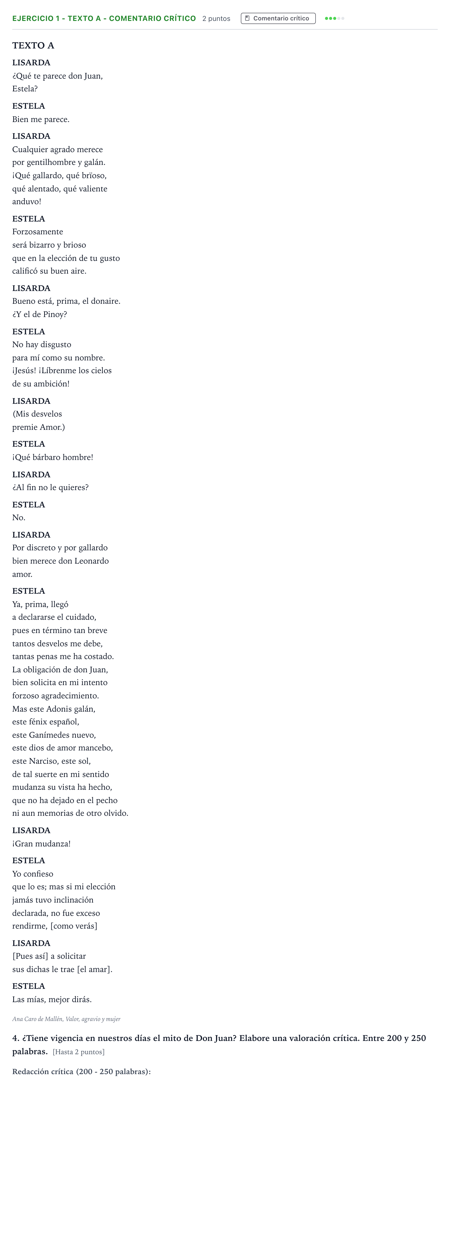 Enunciado: Ejercicio 1 - Texto A - Comentario crítico · Literatura Dramática PAU Andalucía Ordinaria Titular 2026