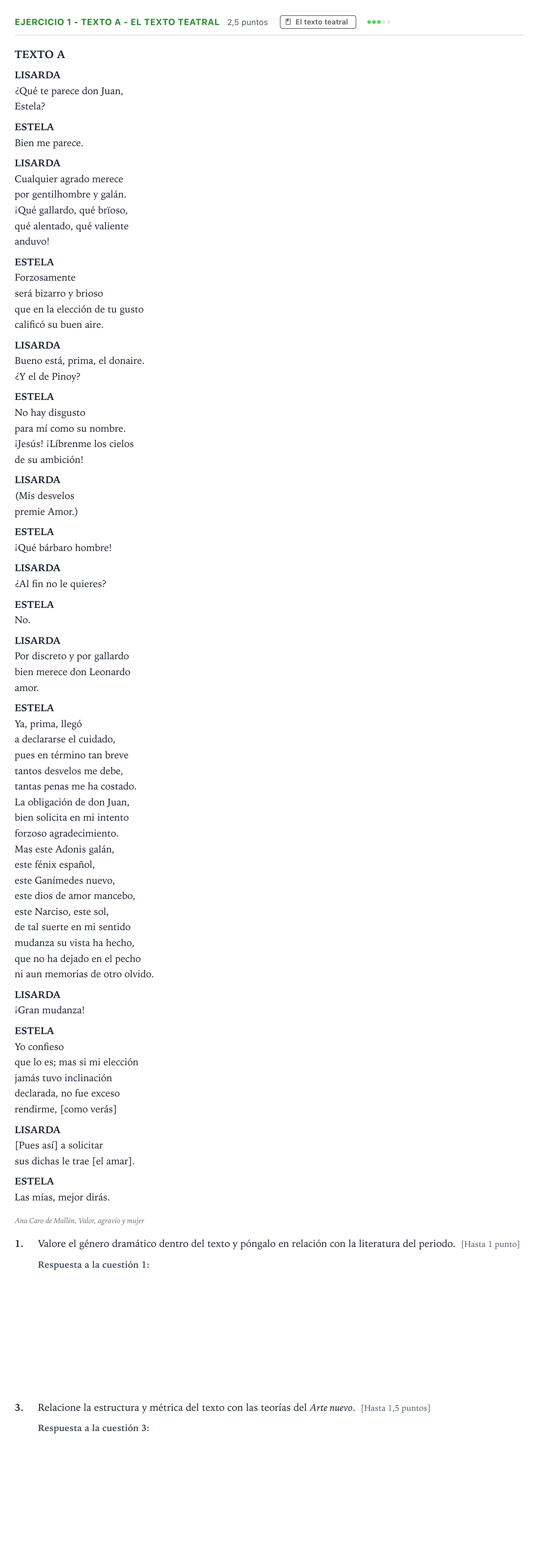 Enunciado: Ejercicio 1 - Texto A - El texto teatral · Literatura Dramática PAU Andalucía Ordinaria Titular 2026