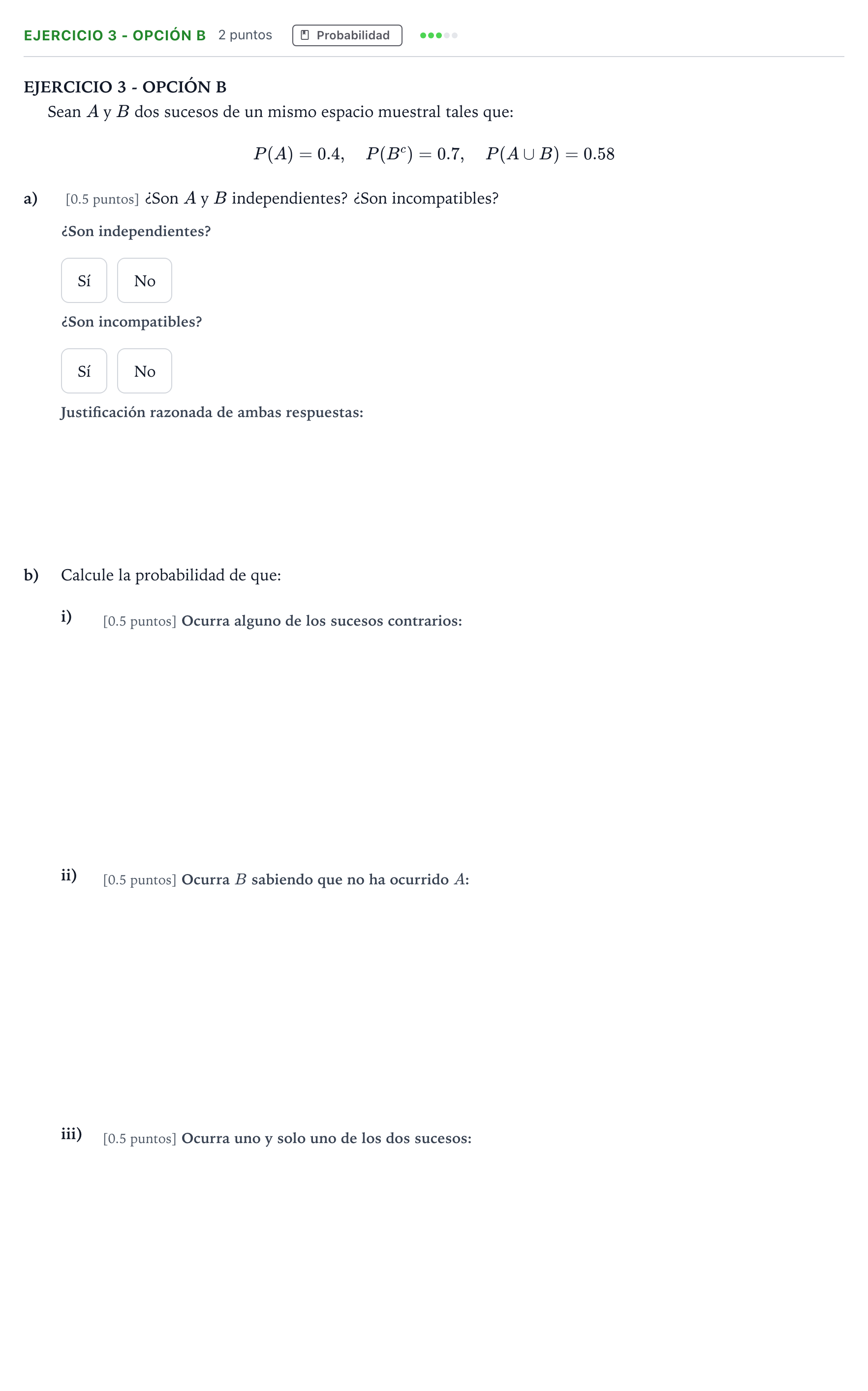 Enunciado: Ejercicio 3 - Opción B · Matemáticas aplicadas a las Ciencias Sociales II PAU Andalucía Ordinaria Suplente 1 2026