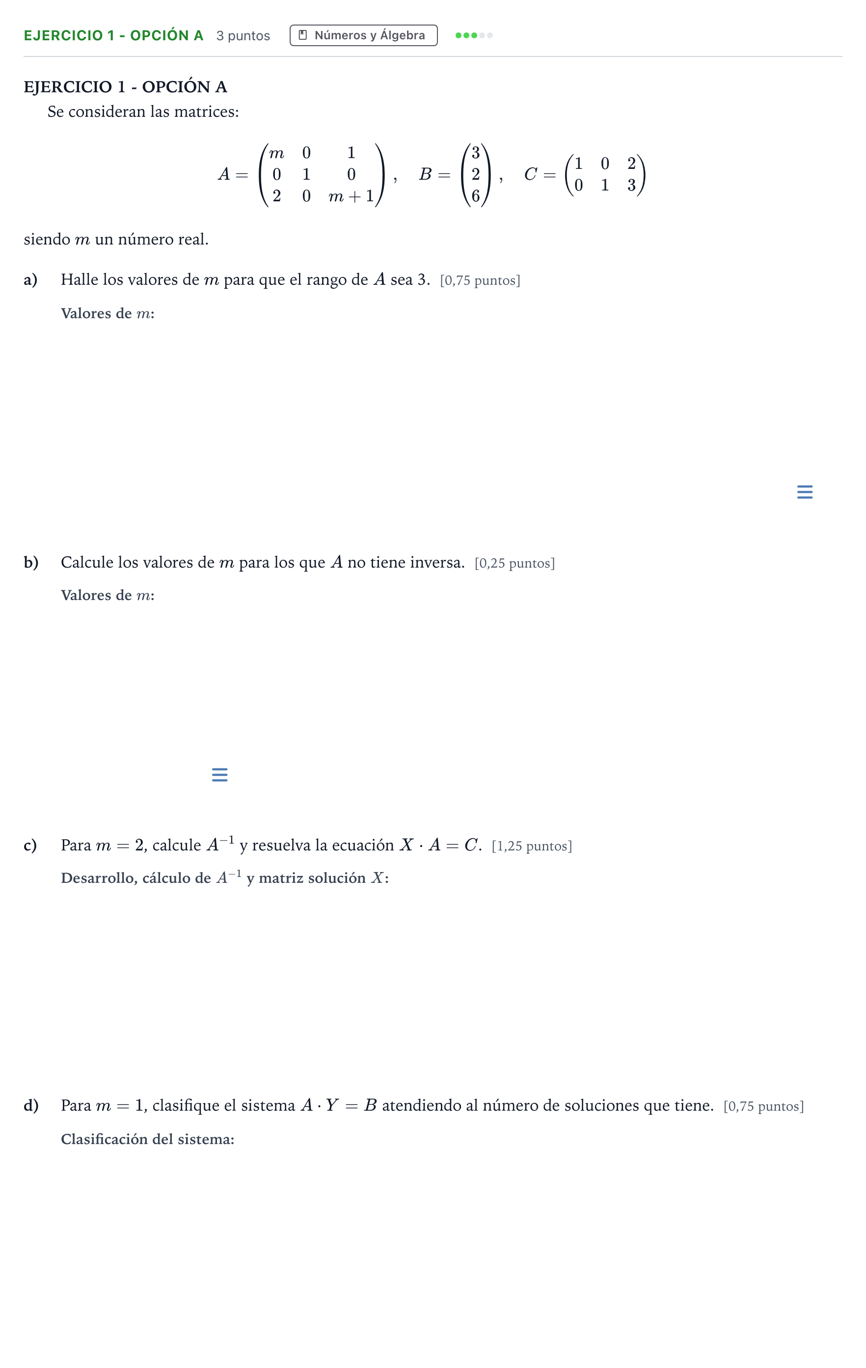 Enunciado: Ejercicio 1 - Opción A · Matemáticas aplicadas a las Ciencias Sociales II PAU Andalucía Ordinaria Suplente 2 2026