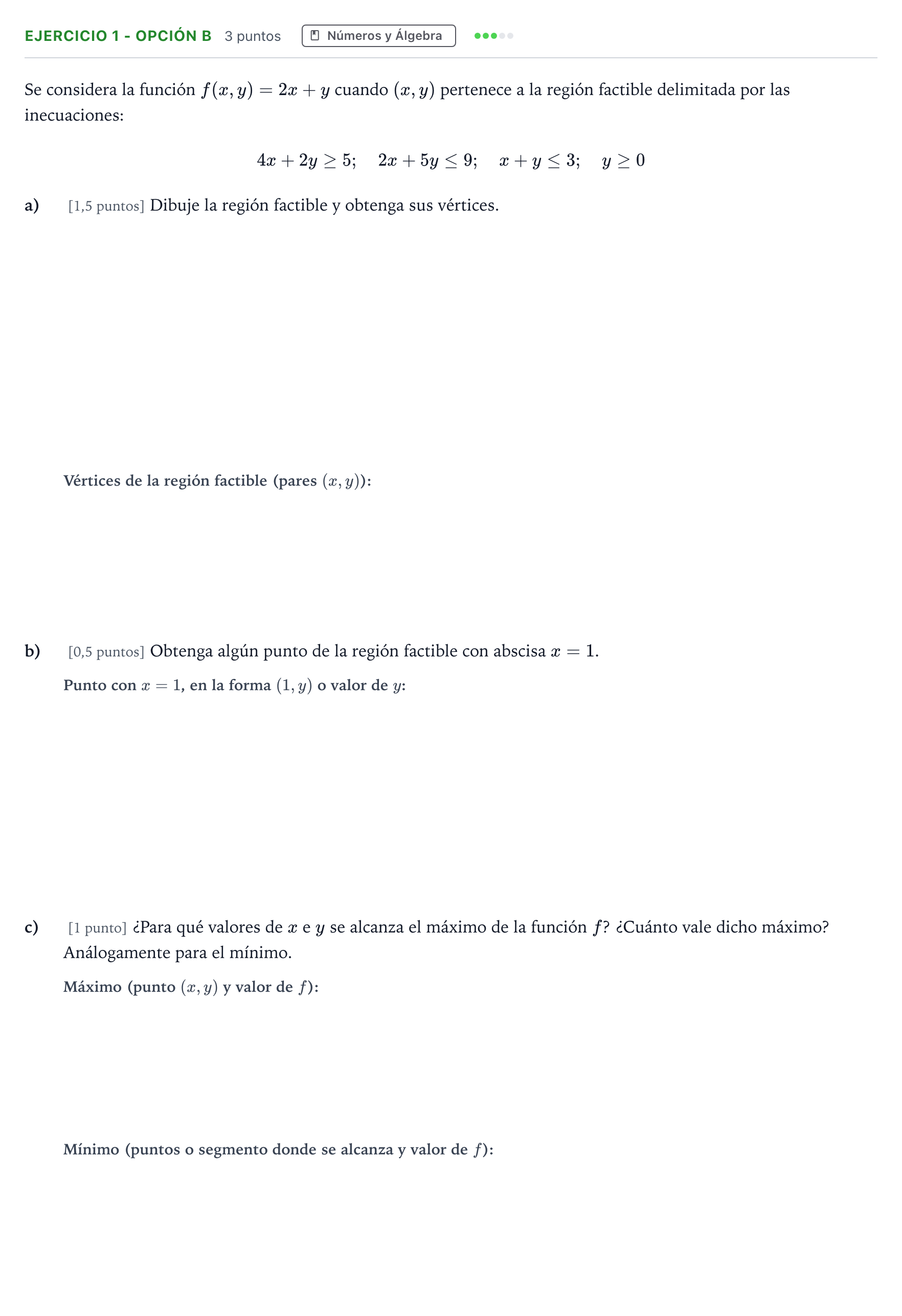 Enunciado: Ejercicio 1 - Opción B · Matemáticas aplicadas a las Ciencias Sociales II PAU Andalucía Ordinaria Suplente 2 2026