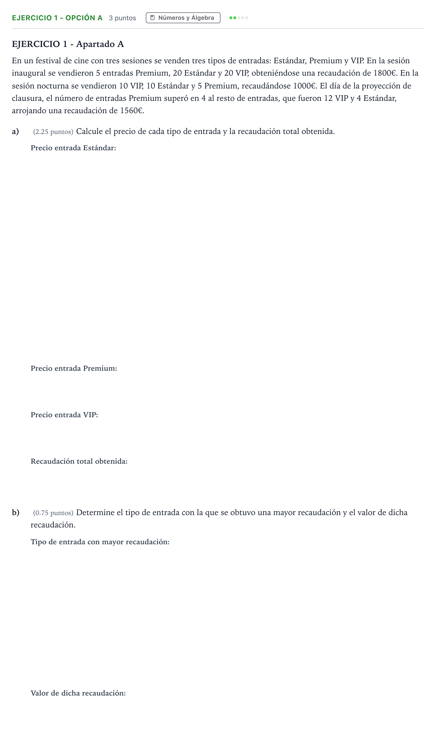 Enunciado: Ejercicio 1 - Opción A · Matemáticas aplicadas a las Ciencias Sociales II PAU Andalucía Ordinaria Titular 2026