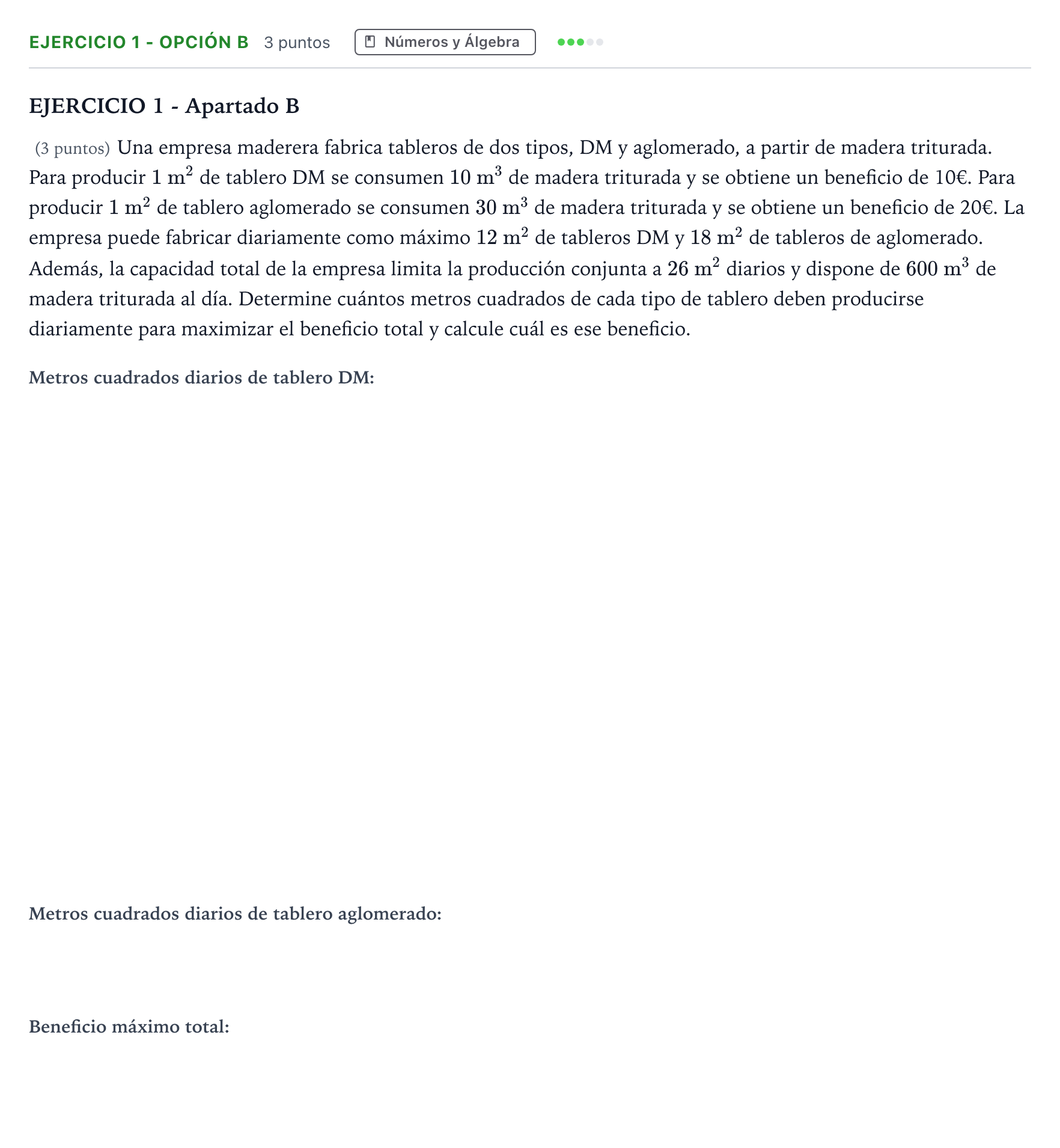 Enunciado: Ejercicio 1 - Opción B · Matemáticas aplicadas a las Ciencias Sociales II PAU Andalucía Ordinaria Titular 2026