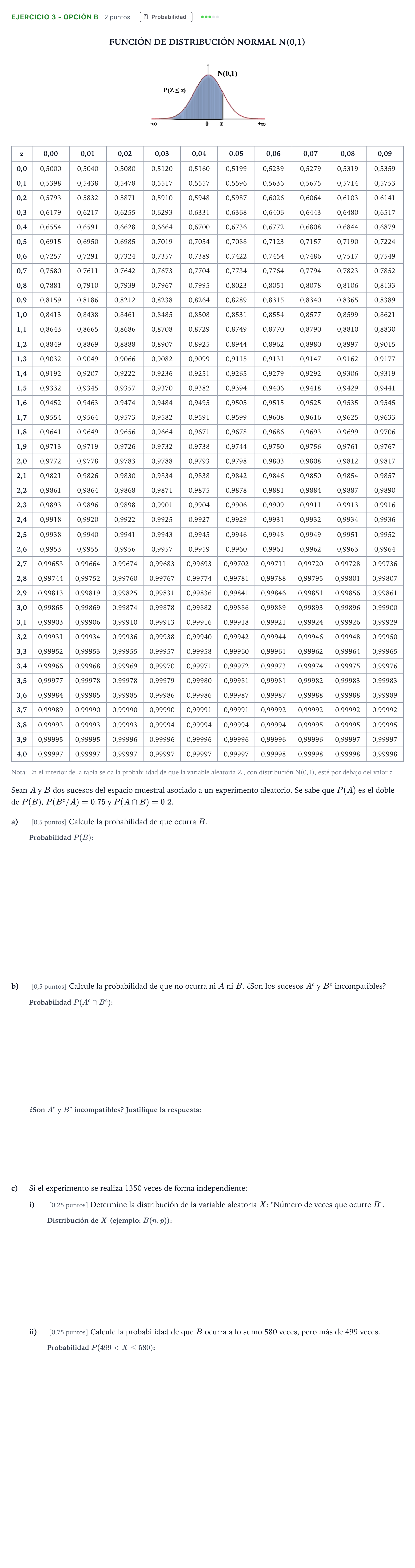 Enunciado: Ejercicio 3 - Opción B · Matemáticas aplicadas a las Ciencias Sociales II PAU Andalucía Ordinaria Titular 2026