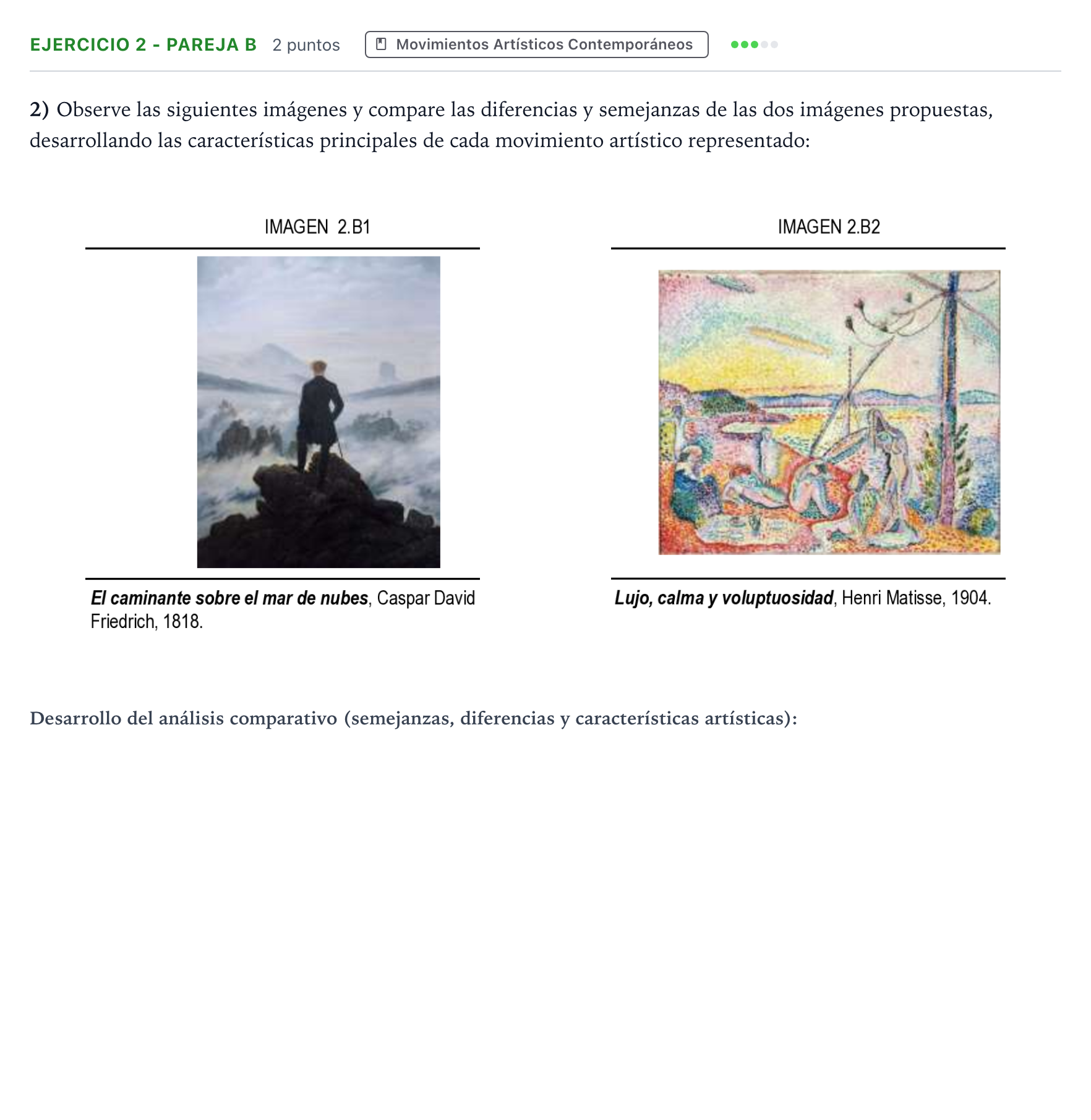 Enunciado: Ejercicio 2 - Pareja B · Movimientos Culturales y Artísticos PAU Andalucía Ordinaria Suplente 1 2026