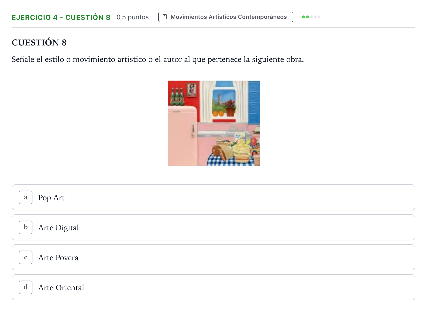 Enunciado: Ejercicio 4 - Cuestión 8 · Movimientos Culturales y Artísticos PAU Andalucía Ordinaria Suplente 1 2026