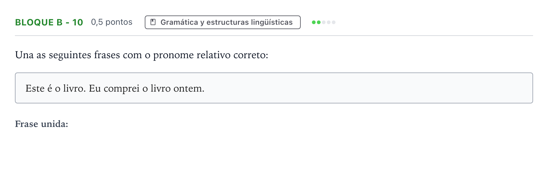 Enunciado: Bloque B - 10 · Portugués PAU Andalucía Extraordinaria Titular (Acceso) 2026