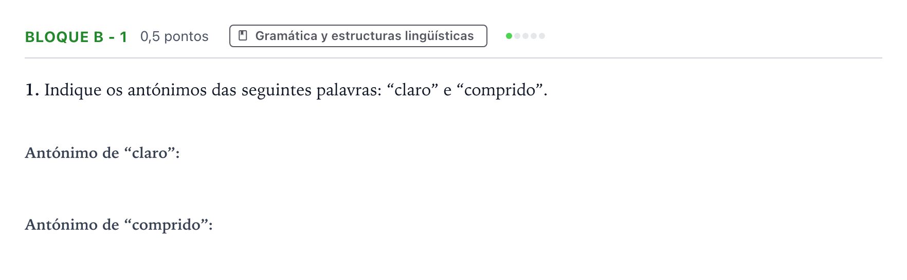 Enunciado: Bloque B - 1 · Portugués PAU Andalucía Extraordinaria Titular (Acceso) 2026