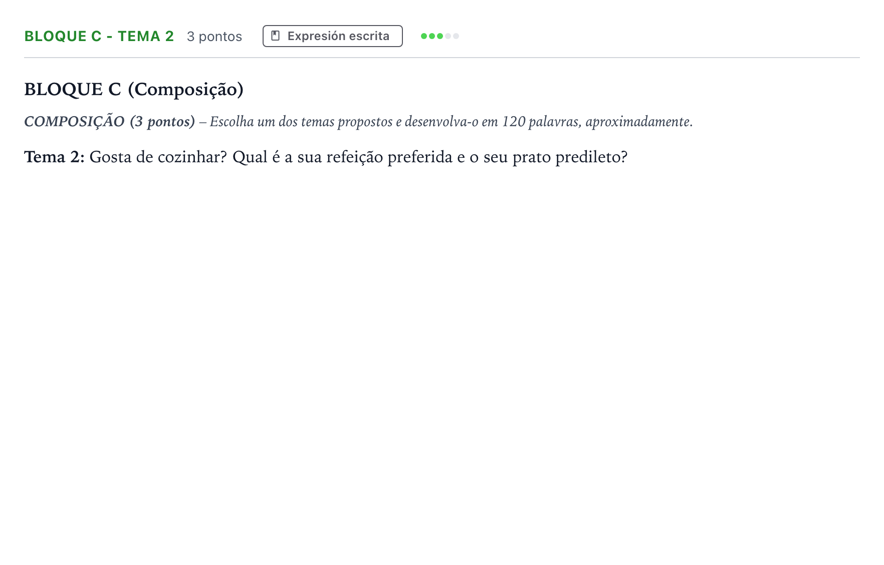 Enunciado: Bloque C - Tema 2 · Portugués PAU Andalucía Ordinaria Titular (Acceso) 2026
