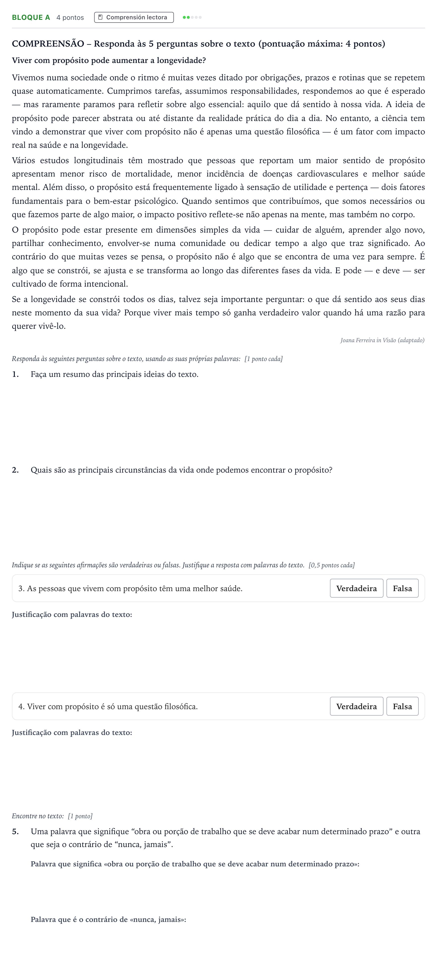 Enunciado: Bloque A · Portugués PAU Andalucía Ordinaria Titular (Admisión) 2026