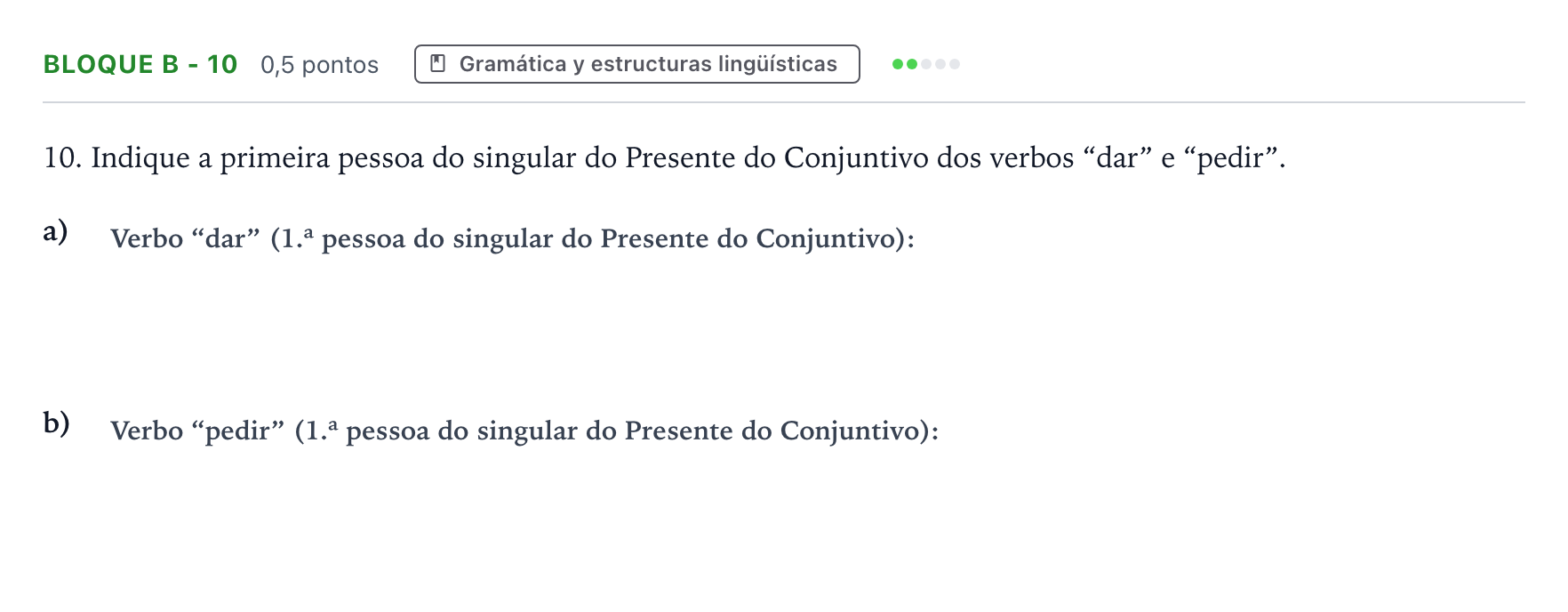 Enunciado: Bloque B - 10 · Portugués PAU Andalucía Ordinaria Titular (Admisión) 2026