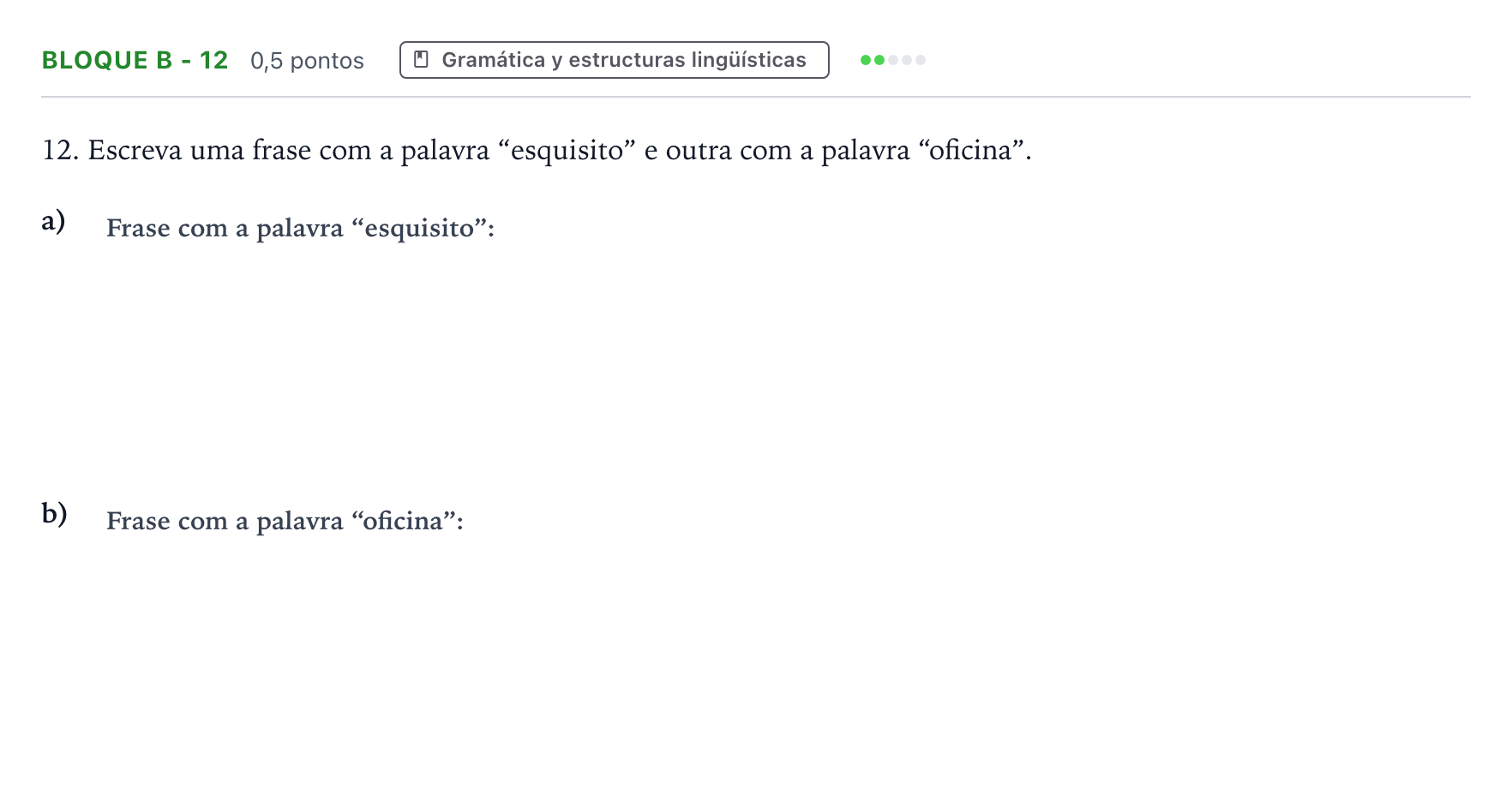 Enunciado: Bloque B - 12 · Portugués PAU Andalucía Ordinaria Titular (Admisión) 2026