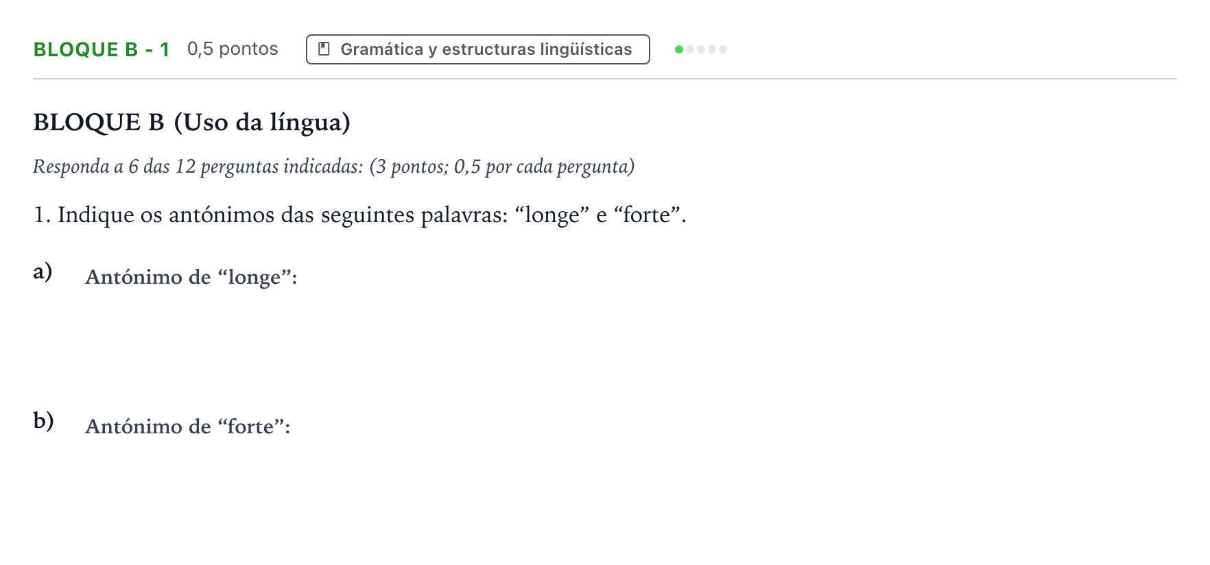 Enunciado: Bloque B - 1 · Portugués PAU Andalucía Ordinaria Titular (Admisión) 2026