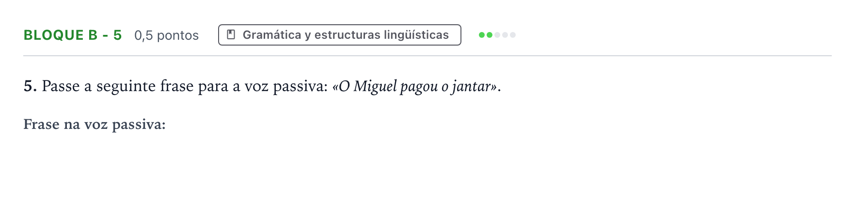 Enunciado: Bloque B - 5 · Portugués PAU Andalucía Ordinaria Titular (Admisión) 2026