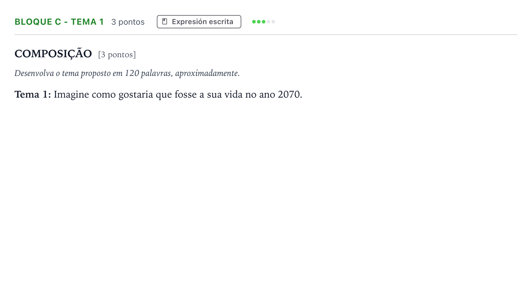 Enunciado: Bloque C - Tema 1 · Portugués PAU Andalucía Ordinaria Titular (Admisión) 2026
