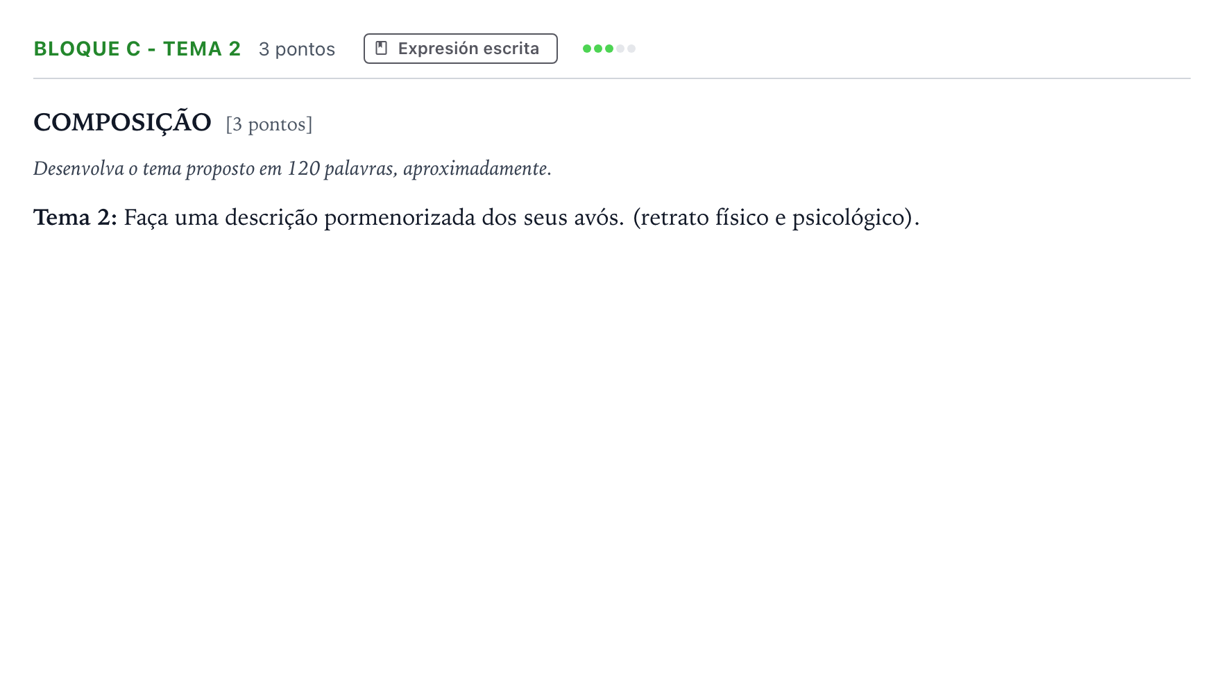 Enunciado: Bloque C - Tema 2 · Portugués PAU Andalucía Ordinaria Titular (Admisión) 2026