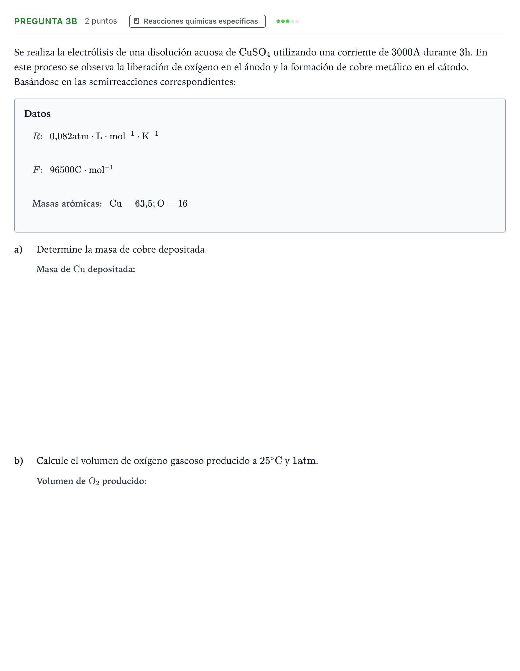 Enunciado: Pregunta 3B · Química PAU Andalucía Ordinaria Suplente 1 2026