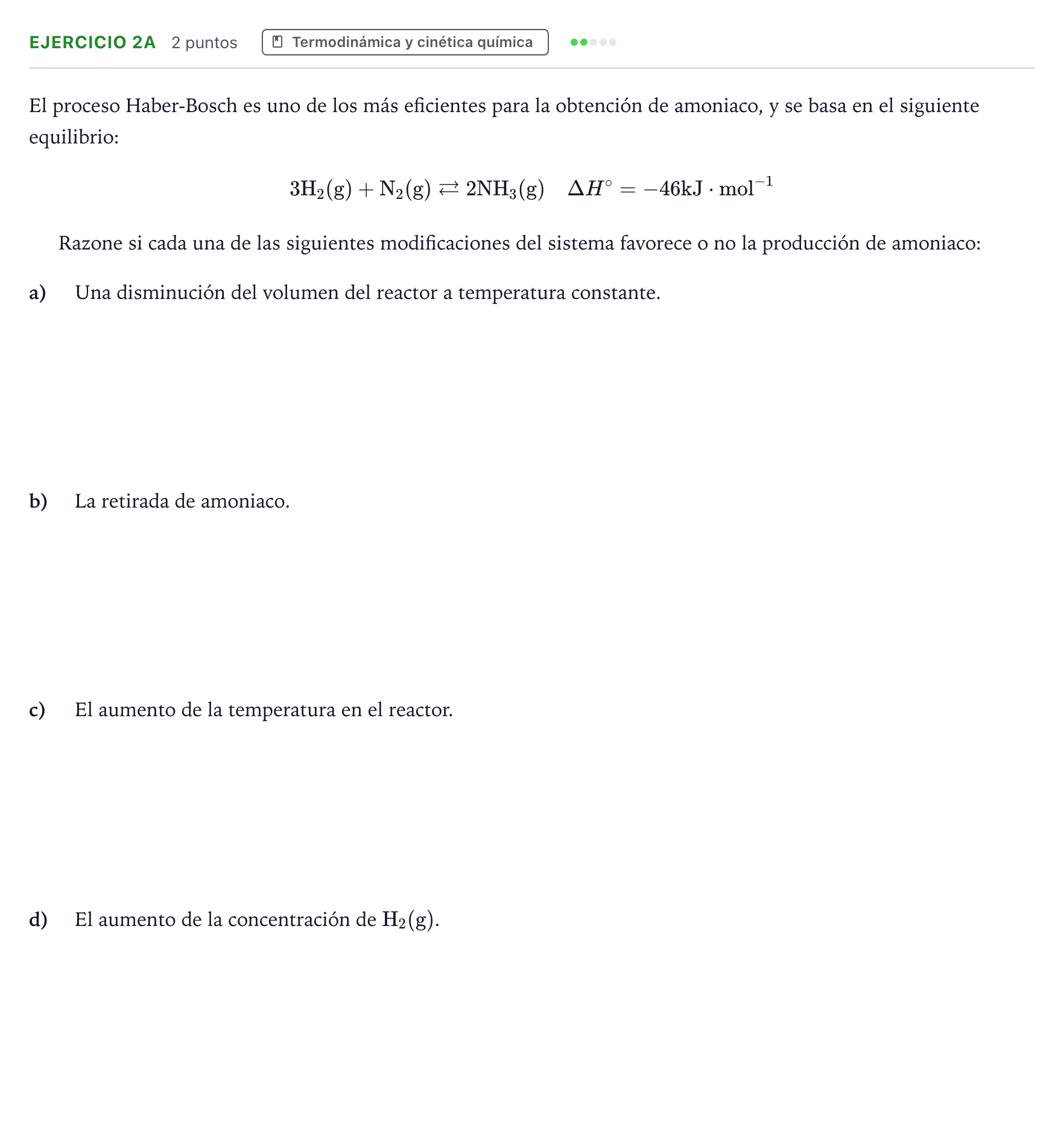 Enunciado: Ejercicio 2A · Química PAU Andalucía Ordinaria Suplente 2 2026