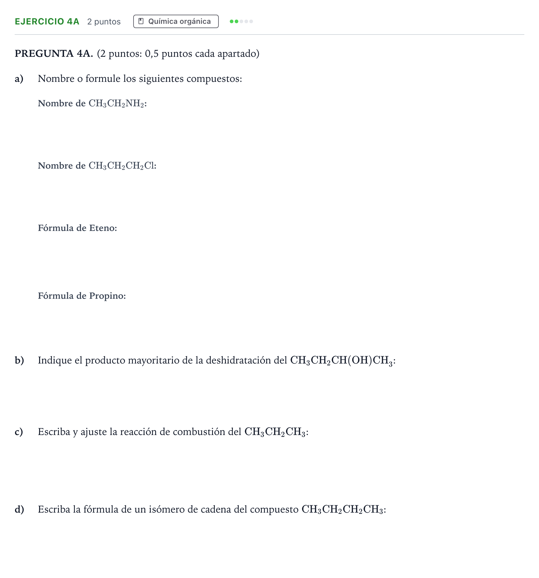 Enunciado: Ejercicio 4A · Química PAU Andalucía Ordinaria Suplente 2 2026