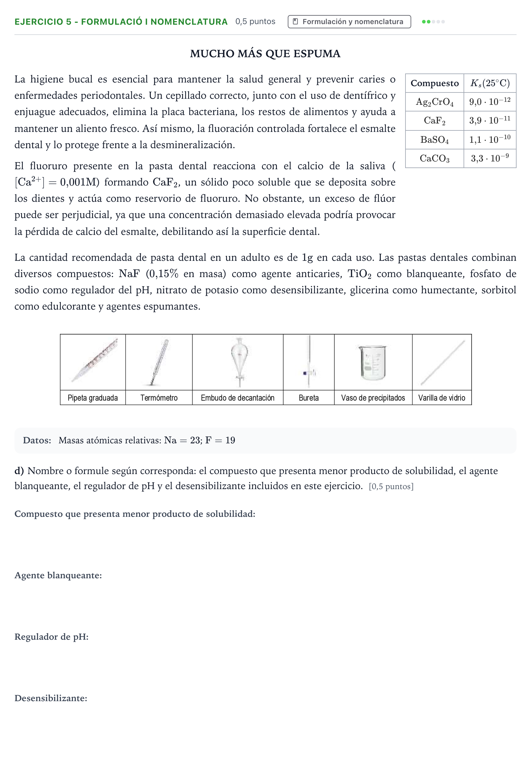 Enunciado: Ejercicio 5 - Formulació i nomenclatura · Química PAU Andalucía Ordinaria Suplente 2 2026