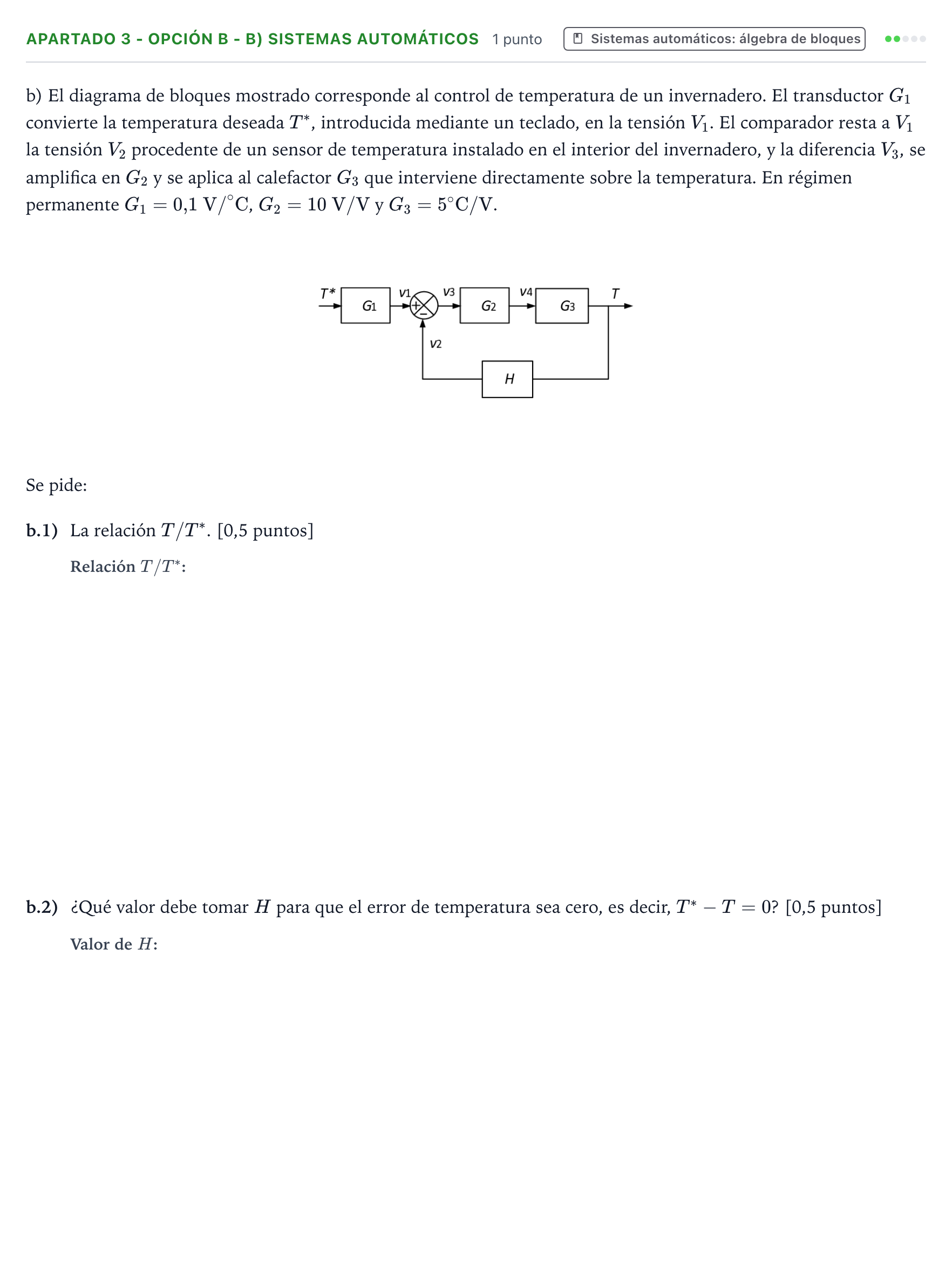 Enunciado: Apartado 3 - Opción B - b) Sistemas automáticos · Tecnología e Ingeniería II PAU Andalucía Ordinaria Suplente 1 2026