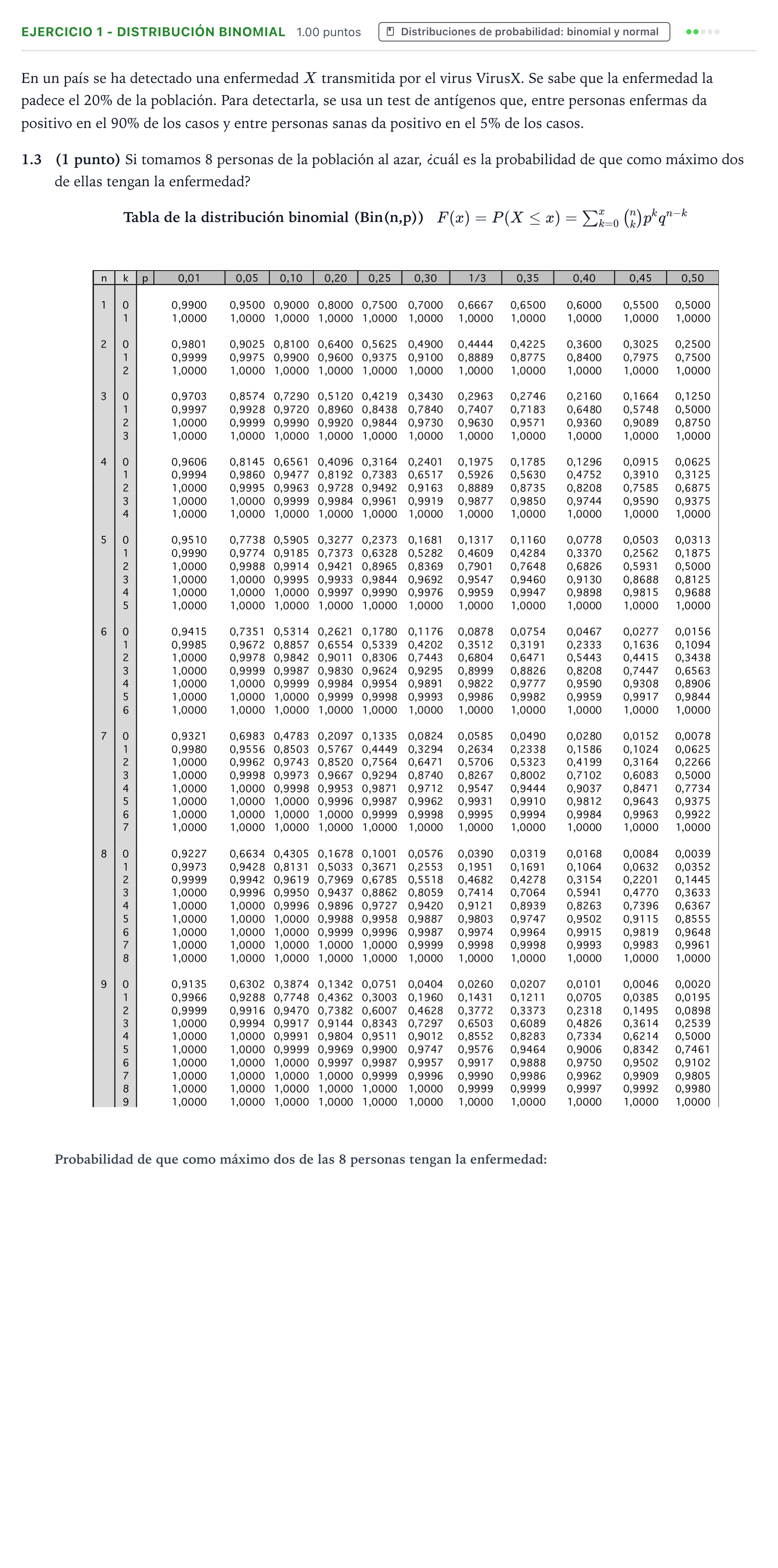 Enunciado: Ejercicio 1 - Distribución binomial · Matemáticas II PAU Valencia Ordinaria 2026