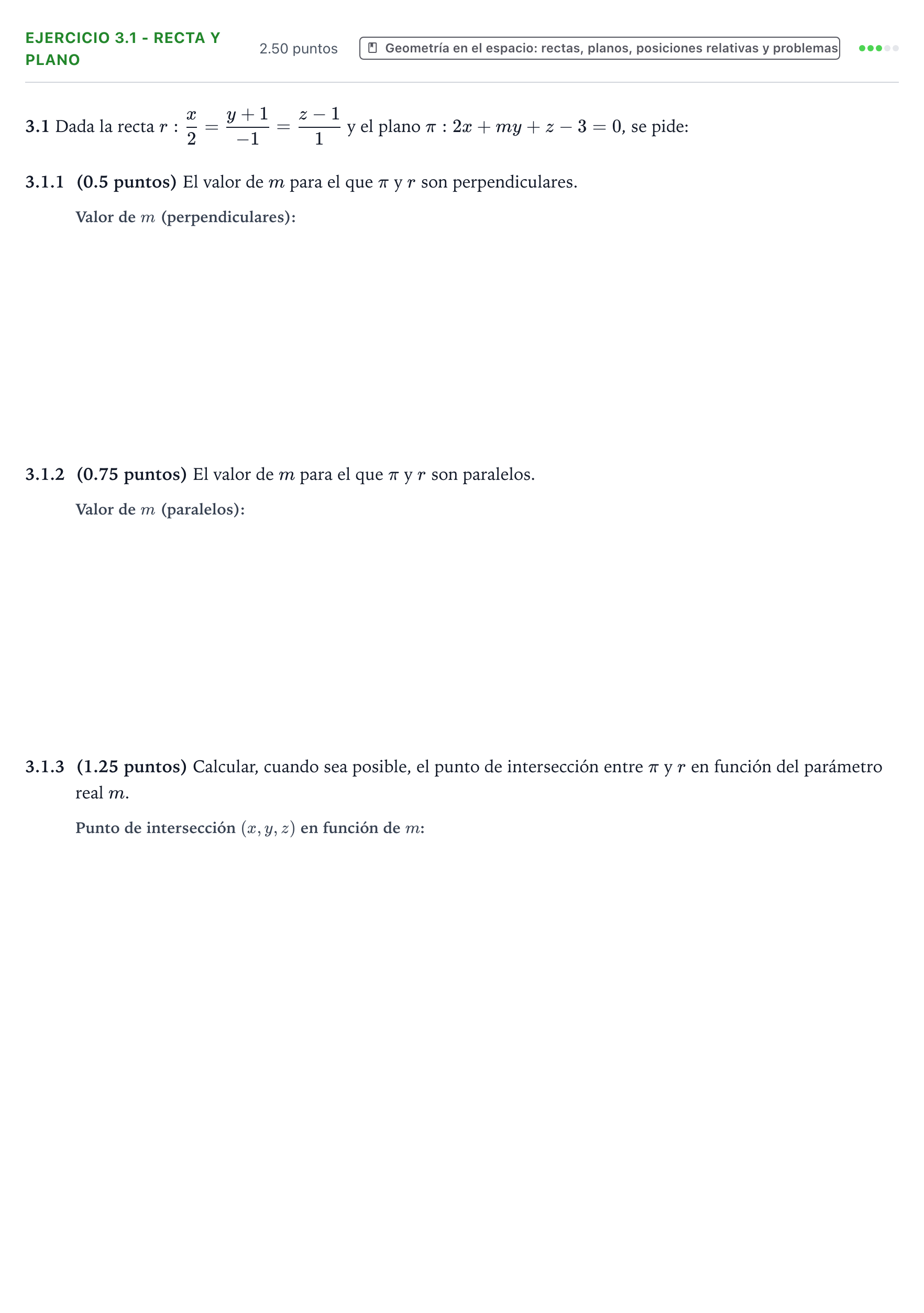 Enunciado: Ejercicio 3.1 - Recta y plano · Matemáticas II PAU Valencia Ordinaria 2026