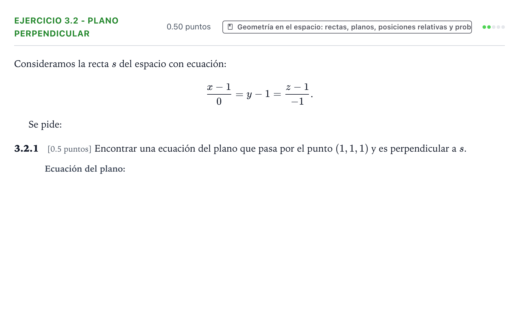 Enunciado: Ejercicio 3.2 - Plano perpendicular · Matemáticas II PAU Valencia Ordinaria 2026