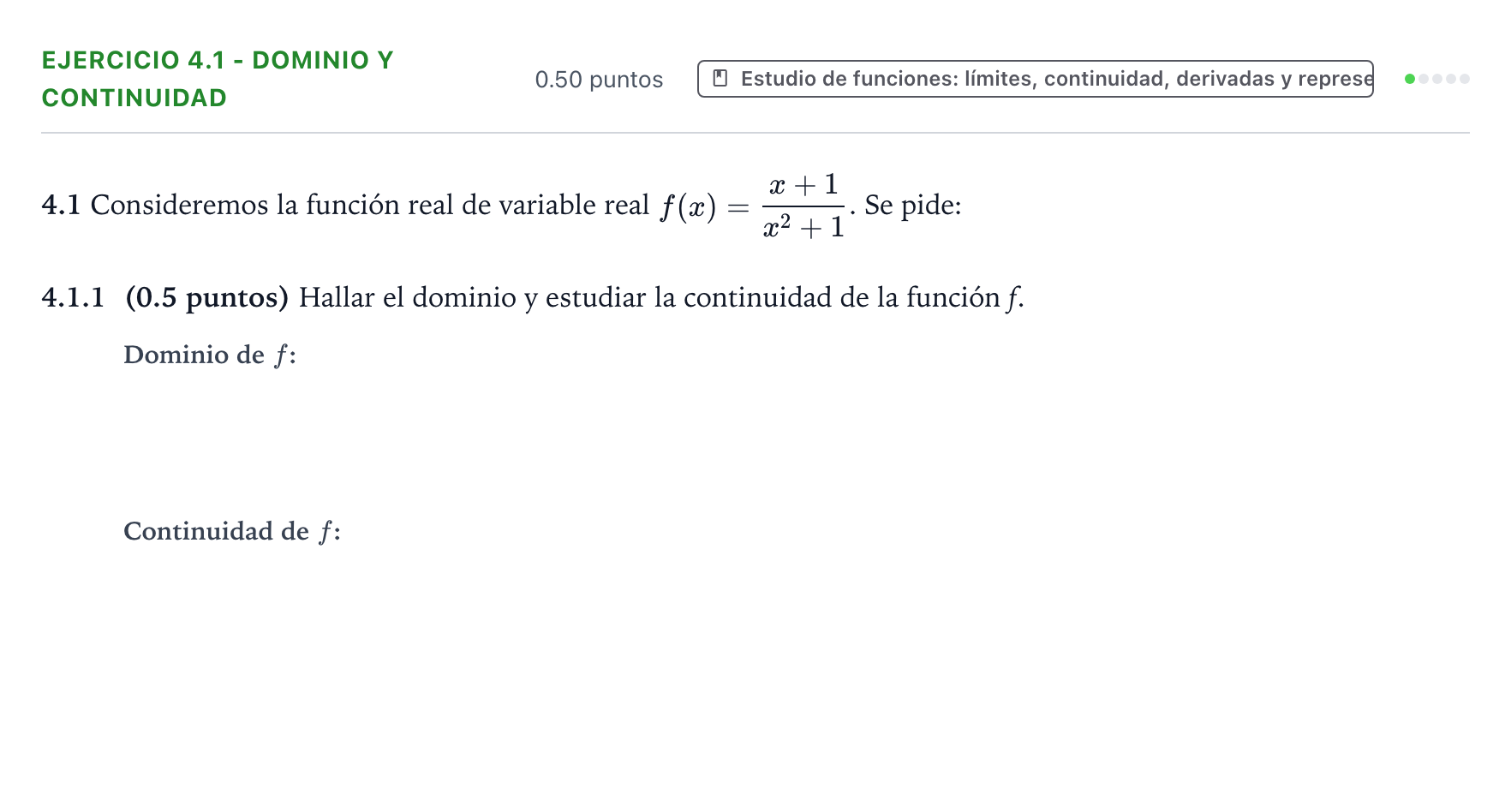 Enunciado: Ejercicio 4.1 - Dominio y continuidad · Matemáticas II PAU Valencia Ordinaria 2026