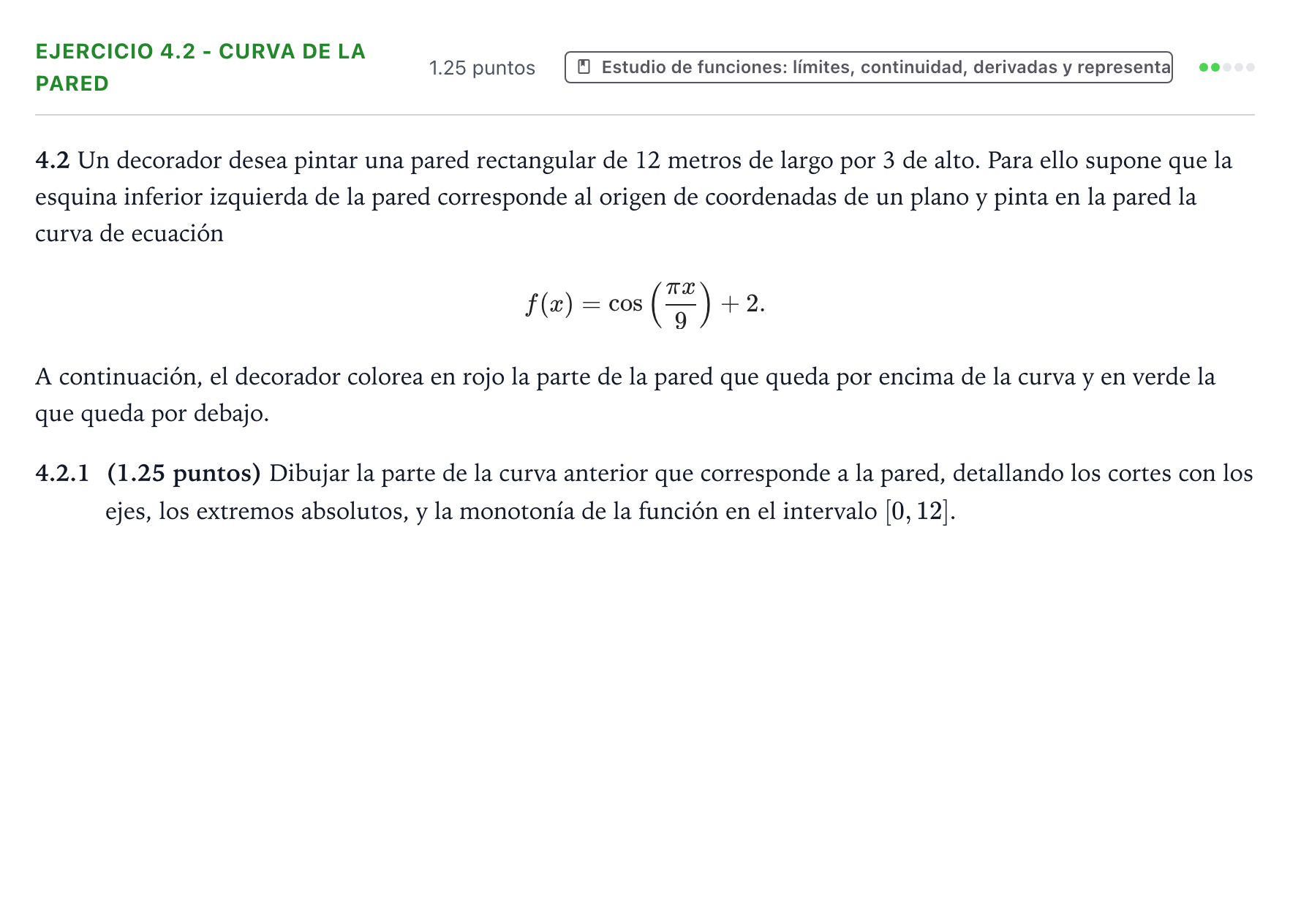 Enunciado: Ejercicio 4.2 - Curva de la pared · Matemáticas II PAU Valencia Ordinaria 2026