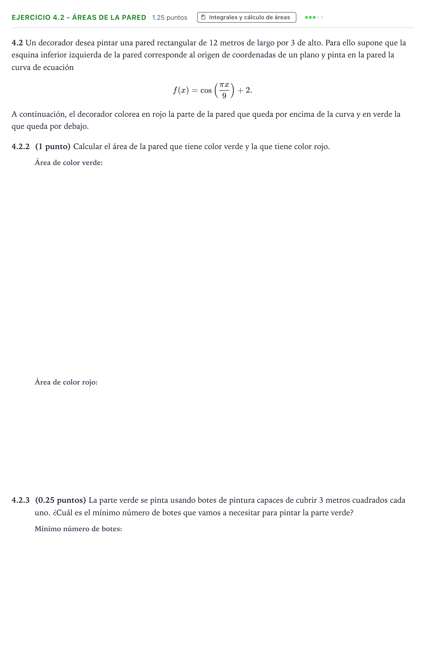 Enunciado: Ejercicio 4.2 - Áreas de la pared · Matemáticas II PAU Valencia Ordinaria 2026