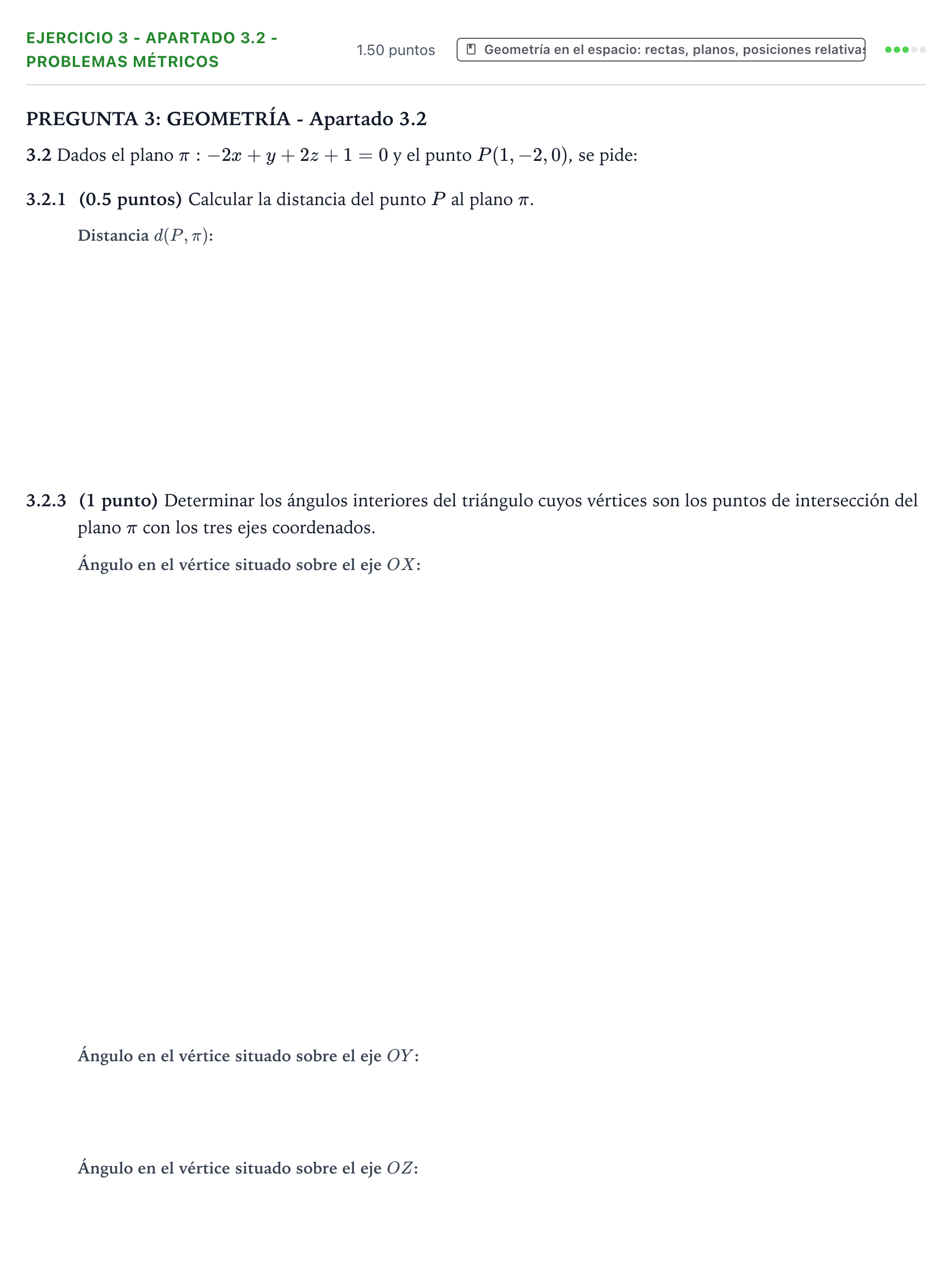 Enunciado: Ejercicio 3 - Apartado 3.2 - Problemas métricos · Matemáticas II PAU Valencia Extraordinaria solapamiento 2026