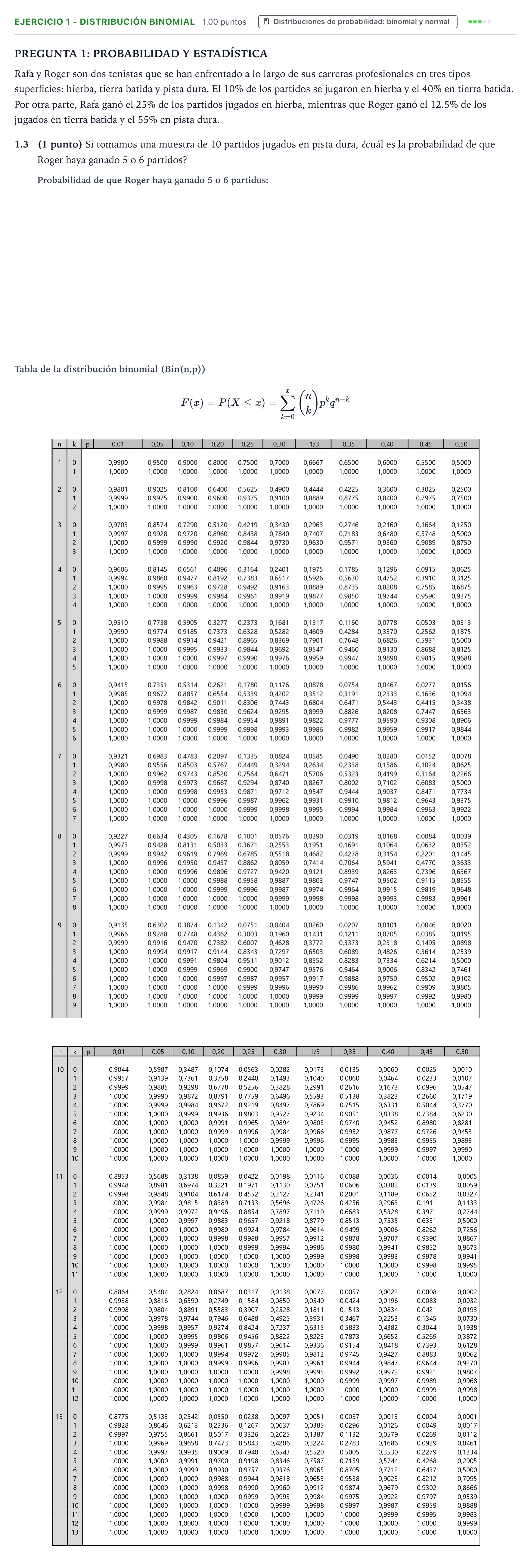 Enunciado: Ejercicio 1 - Distribución binomial · Matemáticas II PAU Valencia Extraordinaria 2026