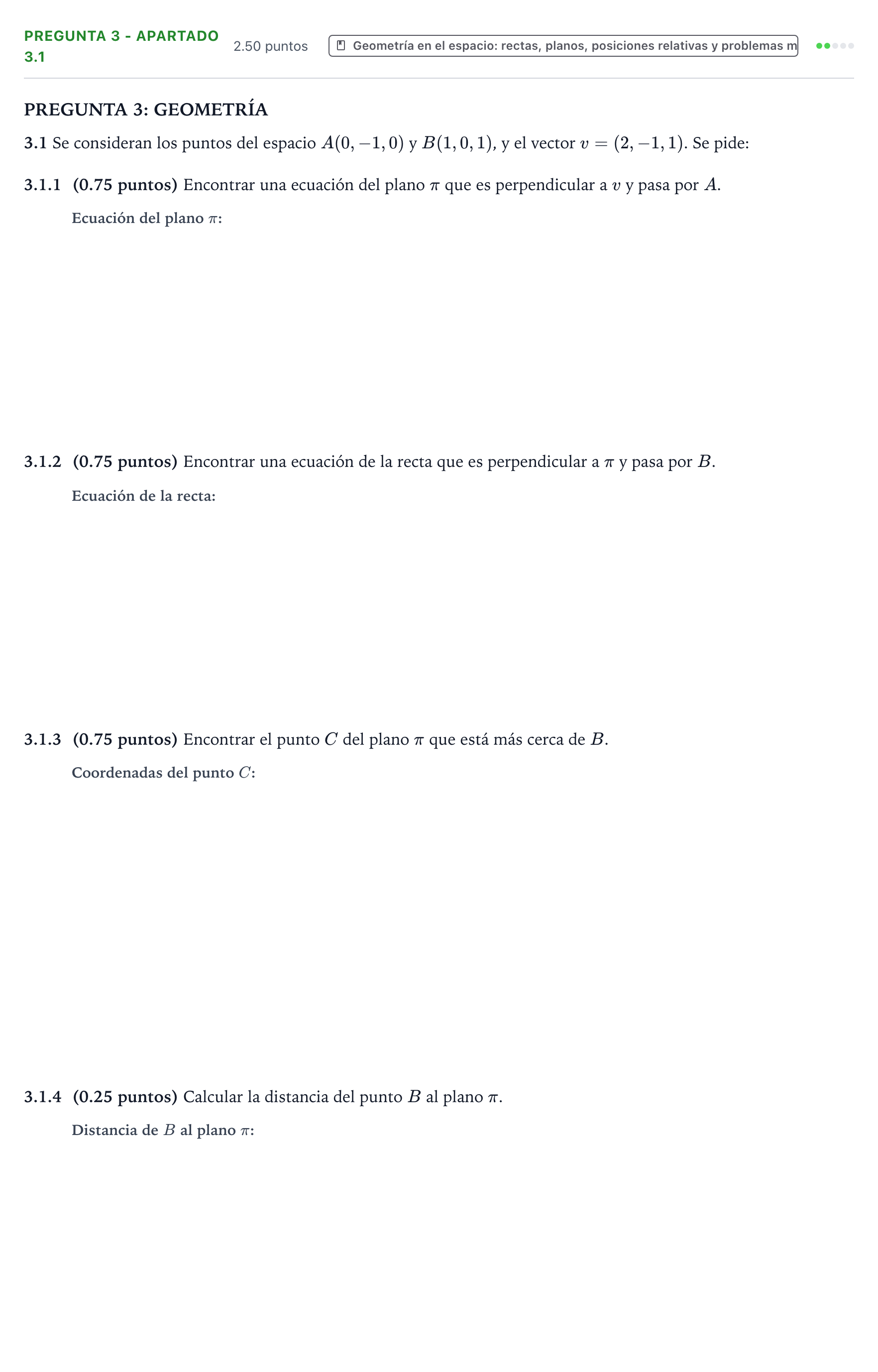 Enunciado: Pregunta 3 - Apartado 3.1 · Matemáticas II PAU Valencia Extraordinaria 2026