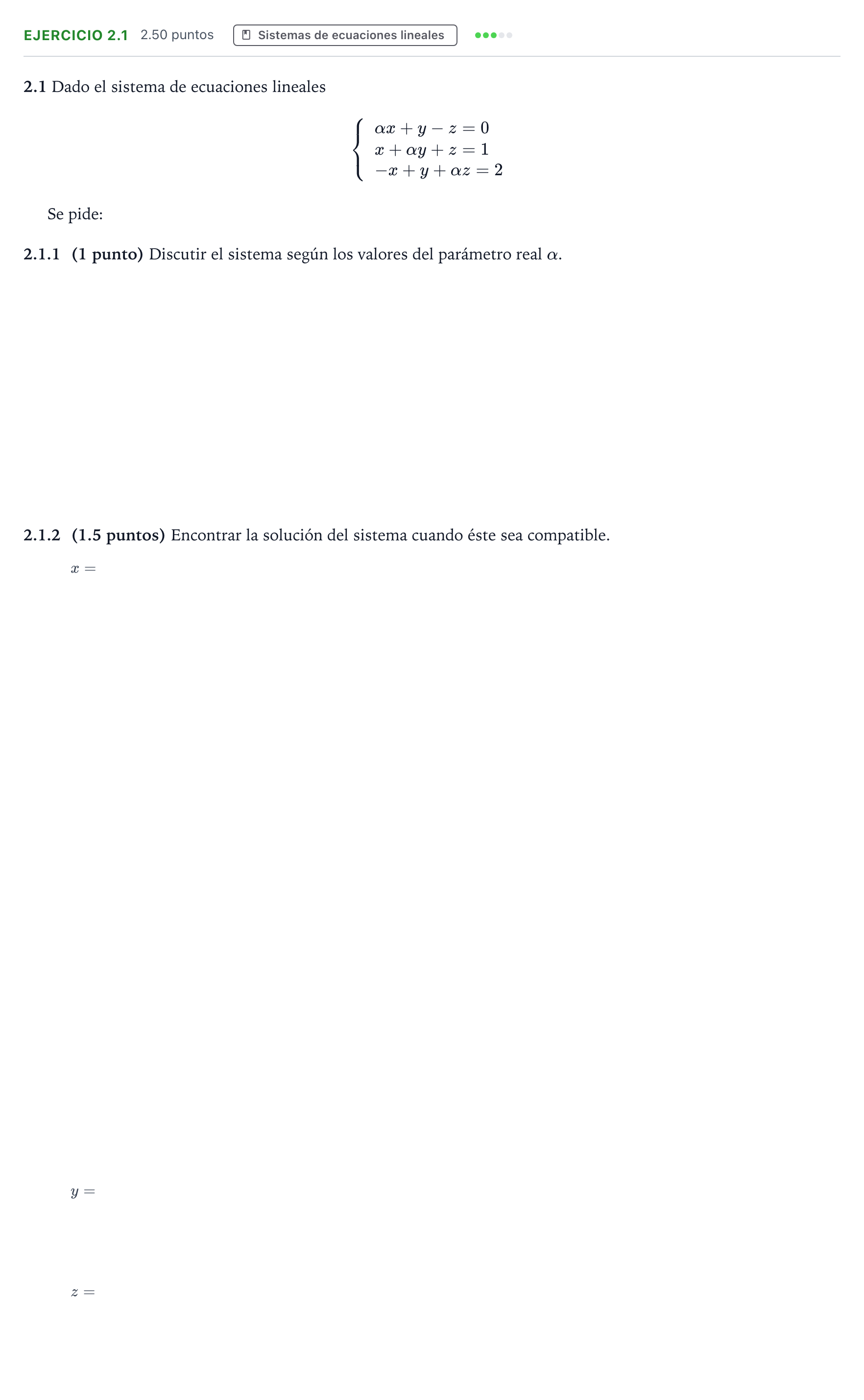 Enunciado: Ejercicio 2.1 - Sistemas de ecuaciones · Matemáticas II PAU Valencia Ordinaria solapamiento 2026