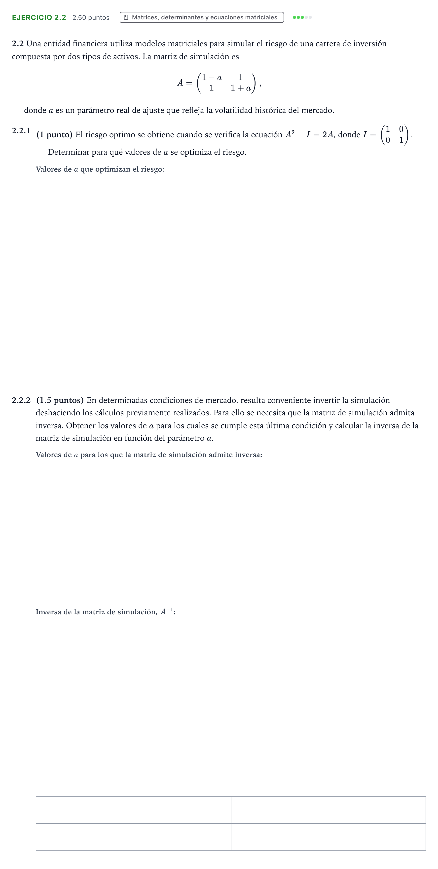 Enunciado: Ejercicio 2.2 - Matrices · Matemáticas II PAU Valencia Ordinaria solapamiento 2026