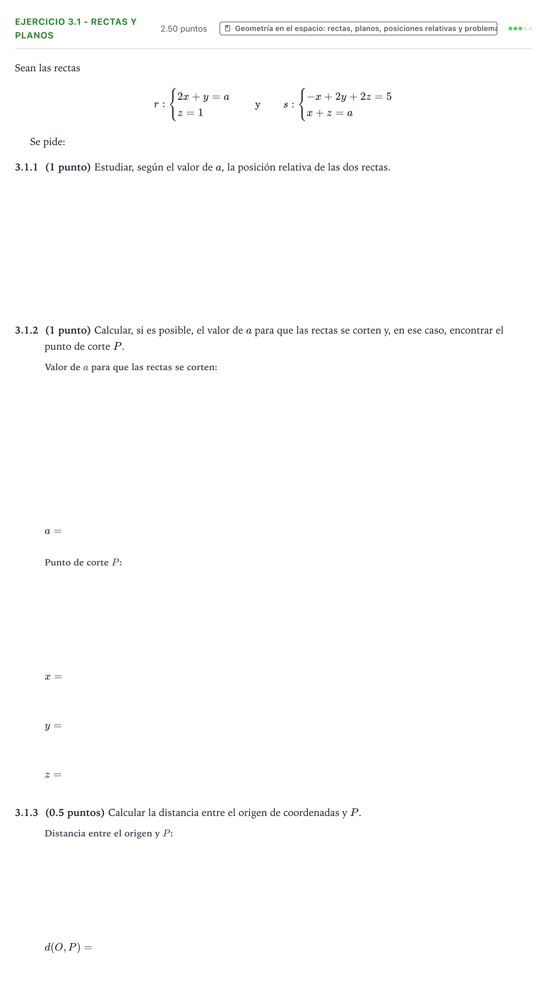 Enunciado: Ejercicio 3.1 - Rectas y planos · Matemáticas II PAU Valencia Ordinaria solapamiento 2026