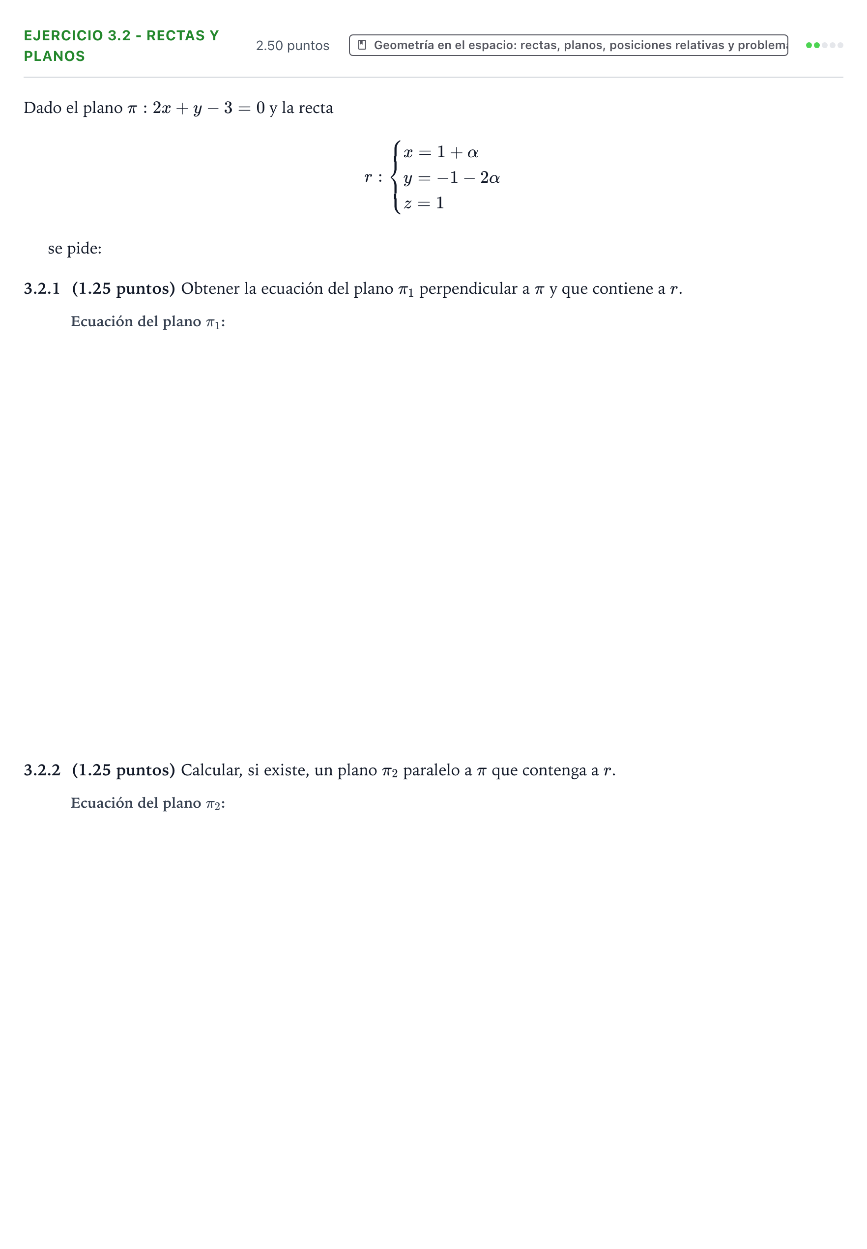 Enunciado: Ejercicio 3.2 - Rectas y planos · Matemáticas II PAU Valencia Ordinaria solapamiento 2026