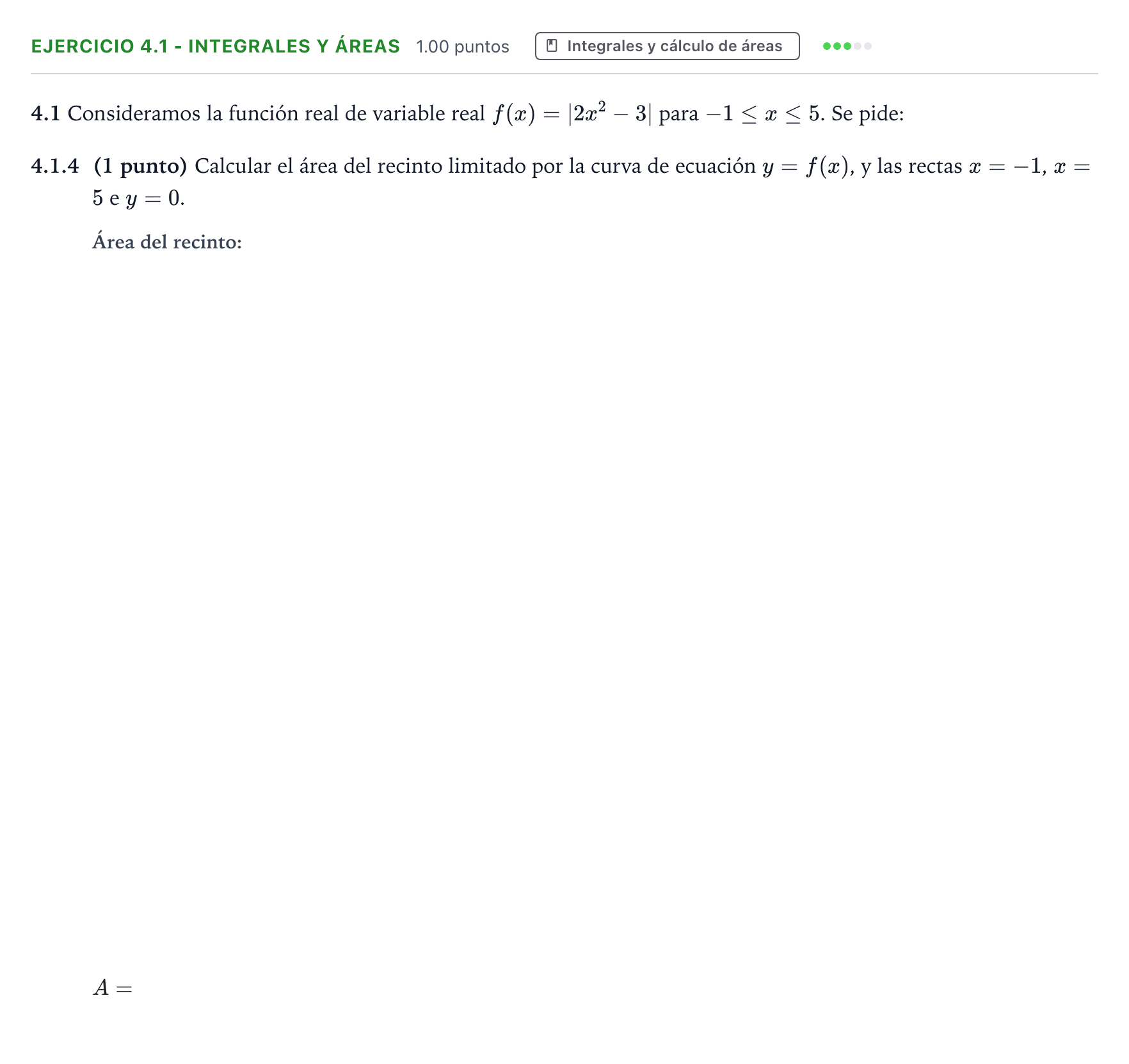 Enunciado: Ejercicio 4.1 - Integrales y áreas · Matemáticas II PAU Valencia Ordinaria solapamiento 2026